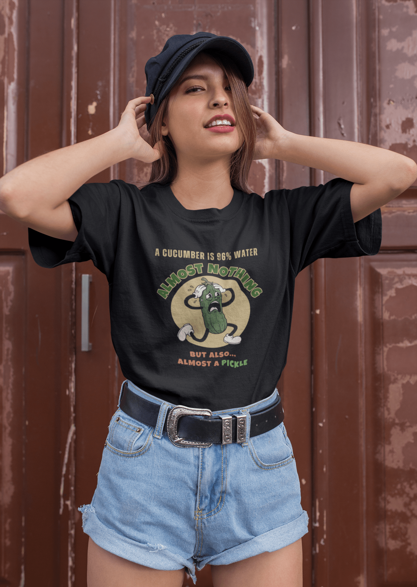 Existential Cucumber T-Shirt - Vintage Rubber Hose Pickle Crisis Humor Graphic Tee - Guilty Kick Apparel