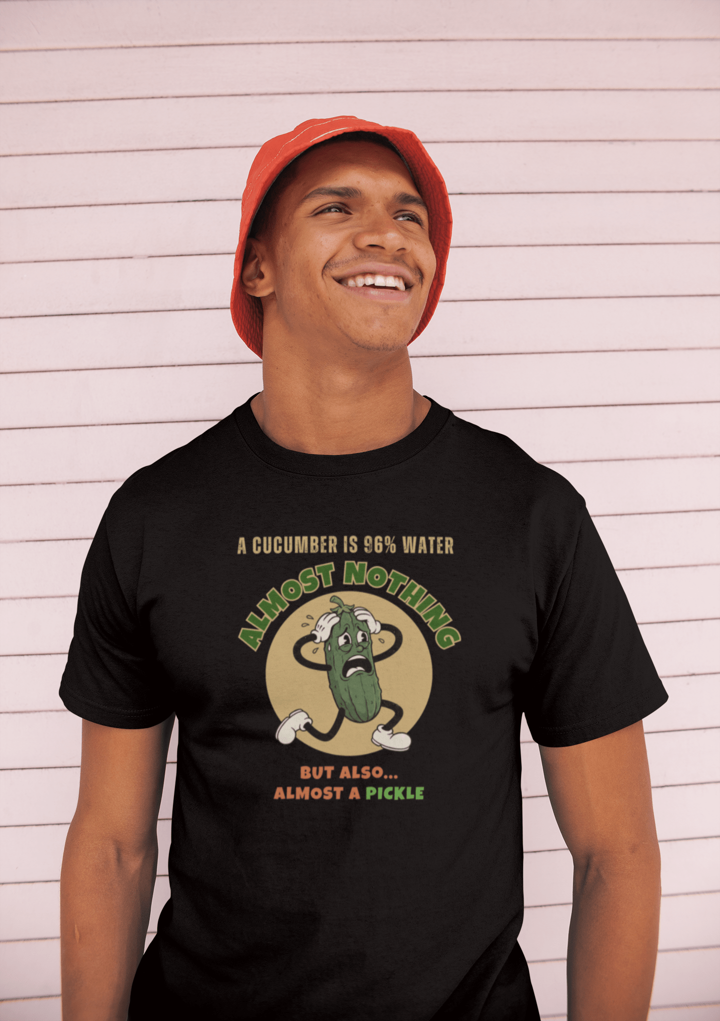 Existential Cucumber T-Shirt - Vintage Rubber Hose Pickle Crisis Humor Graphic Tee - Guilty Kick Apparel