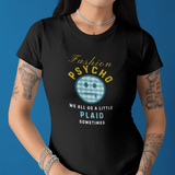 Fashion Psycho Plaid Graphic T-Shirt | Funny Halloween Movie Parody Horror Tee - Guilty Kick Apparel