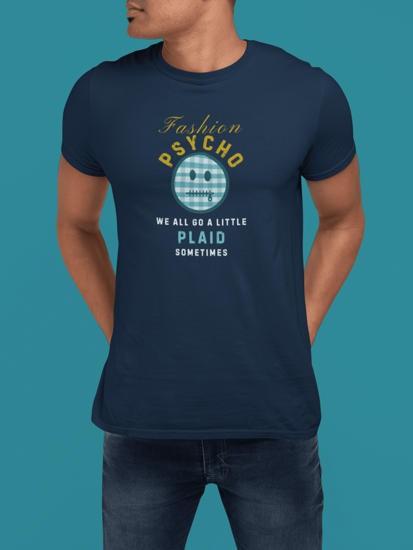 Fashion Psycho Plaid Graphic T-Shirt | Funny Halloween Movie Parody Horror Tee - Guilty Kick Apparel