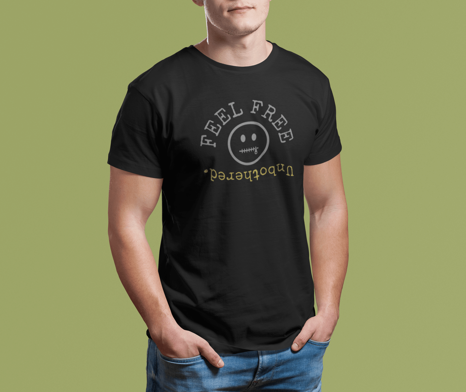 Feel Free Unbothered Graphic Tee Absurdist Inverted Typography Introvert T-Shirt - Guilty Kick Apparel