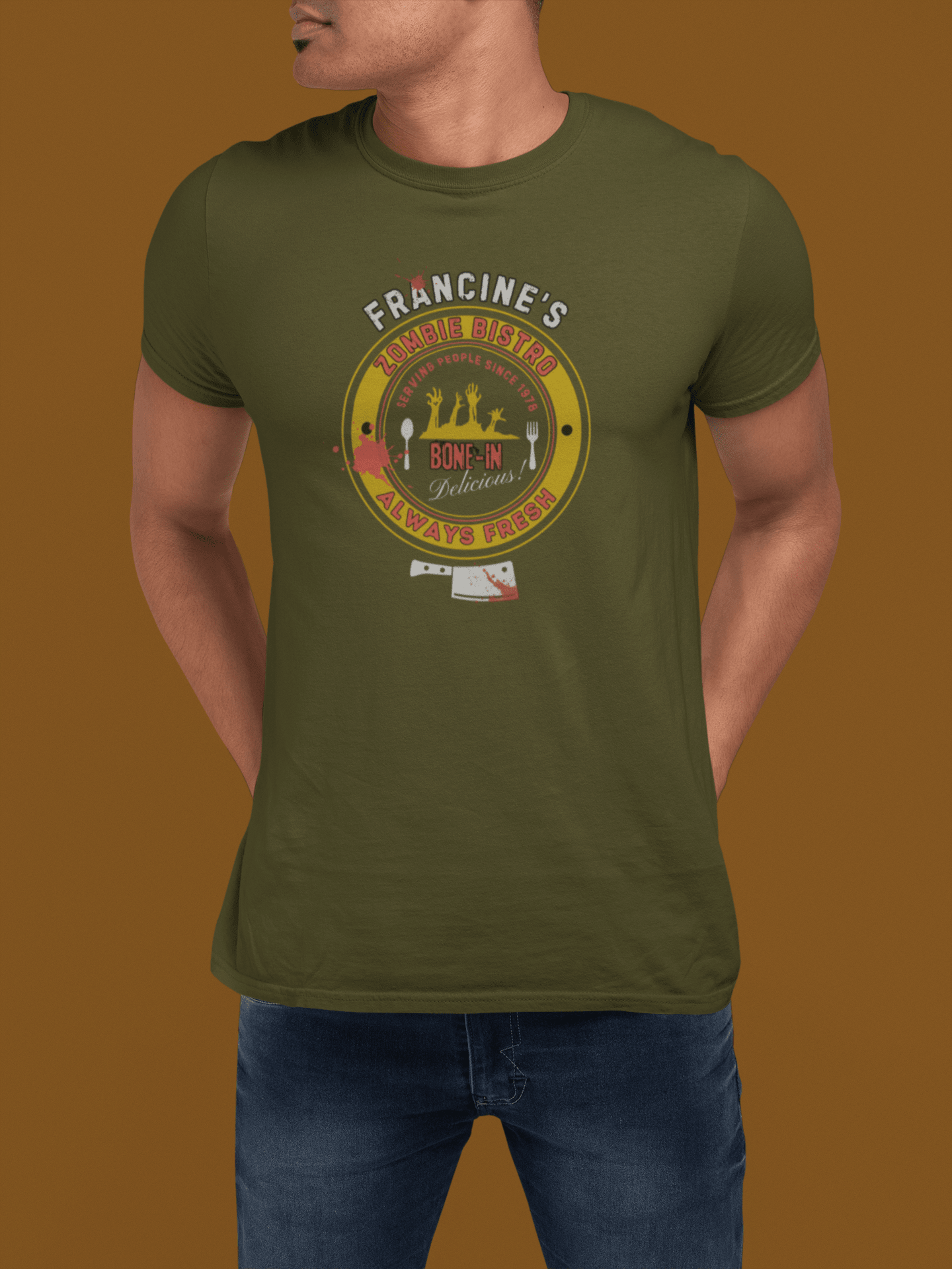 Francine's Zombie Bistro T-Shirt | Funny Vintage Cannibal Restaurant Graphic Tee | Guilty Kick Halloween Collection - Guilty Kick Apparel