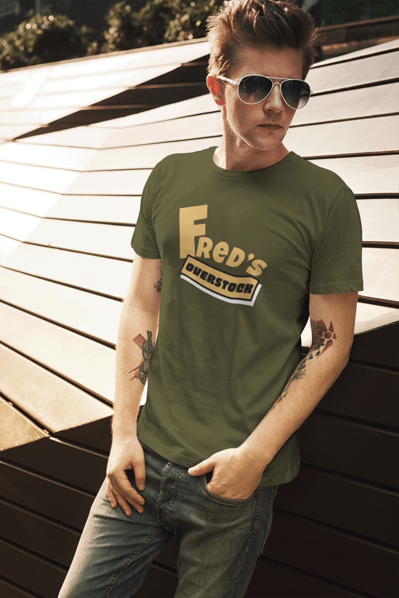 Freds Overstock Vintage Parody Tee 70s Discount Store Aesthetic Retro Graphic Shirt - Guilty Kick Apparel