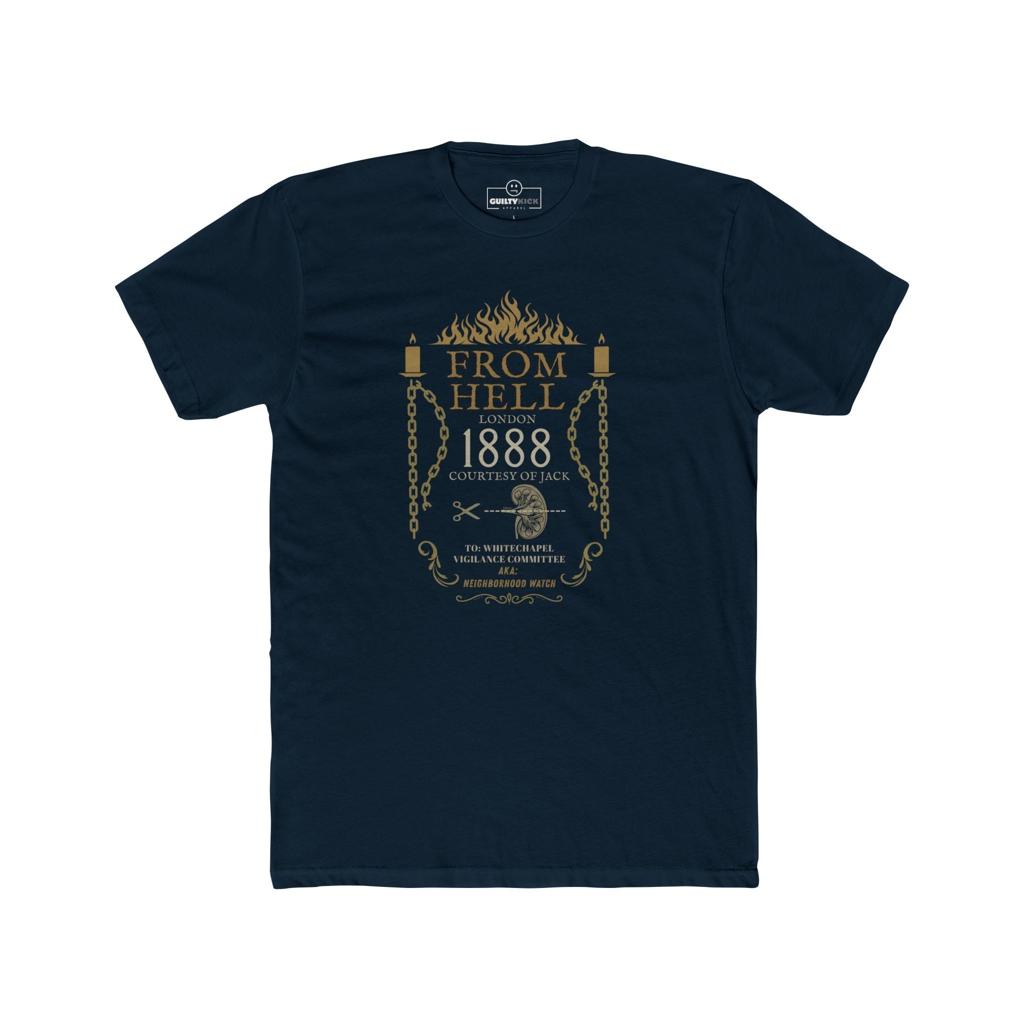 From Hell 1888 Graphic Tee, Jack Whitechapel Vigilance Committee Neighborhood Watch Shirt, Victorian True Crime Satire Halloween T-Shirt - Guilty Kick Apparel