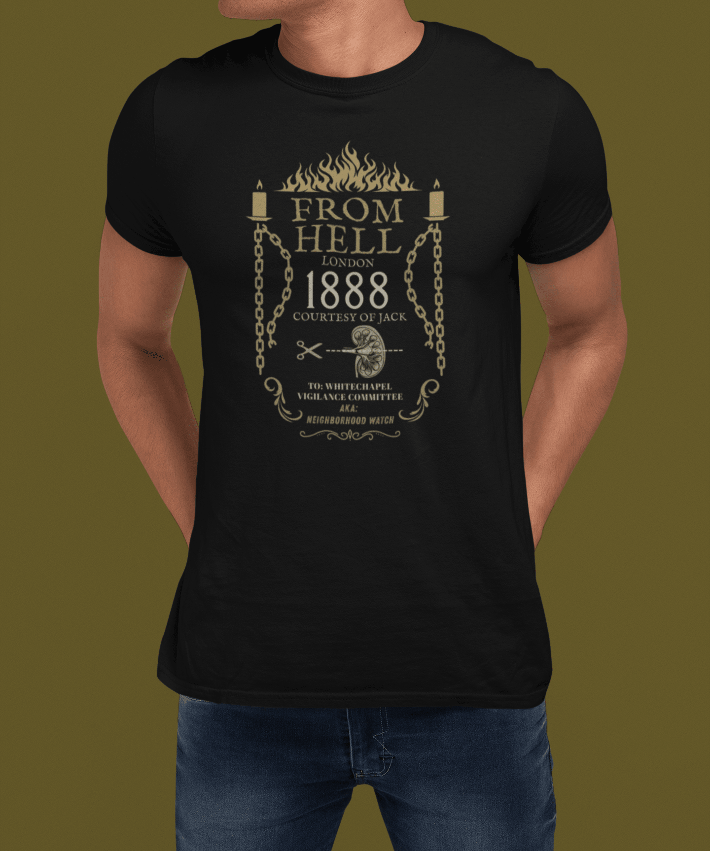 From Hell 1888 Graphic Tee, Jack Whitechapel Vigilance Committee Neighborhood Watch Shirt, Victorian True Crime Satire Halloween T-Shirt - Guilty Kick Apparel