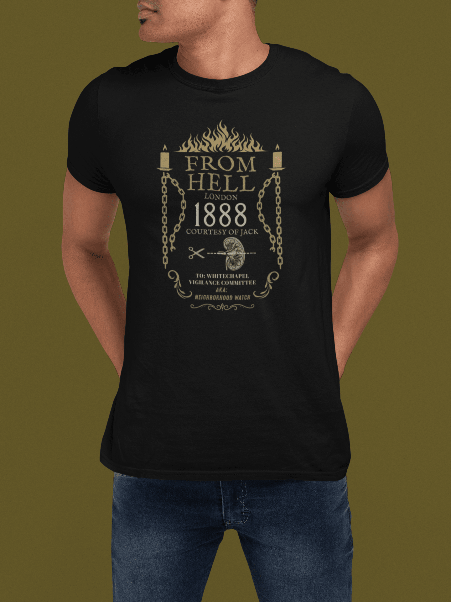 From Hell 1888 Graphic Tee, Jack Whitechapel Vigilance Committee Neighborhood Watch Shirt, Victorian True Crime Satire Halloween T-Shirt - Guilty Kick Apparel
