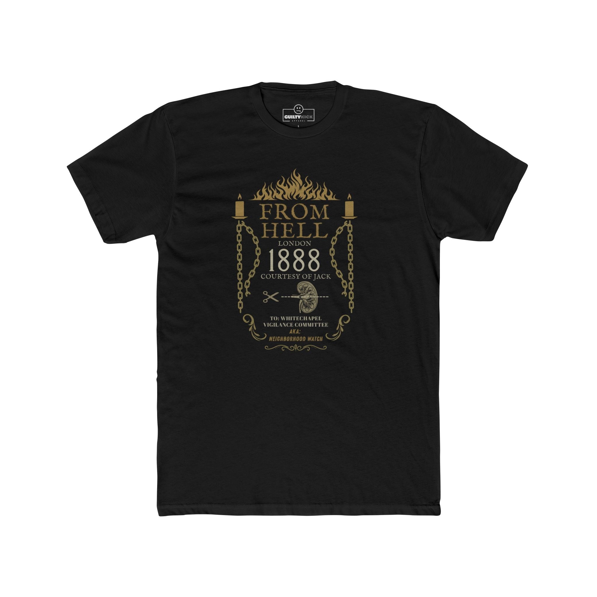 From Hell 1888 Graphic Tee, Jack Whitechapel Vigilance Committee Neighborhood Watch Shirt, Victorian True Crime Satire Halloween T-Shirt - Guilty Kick Apparel