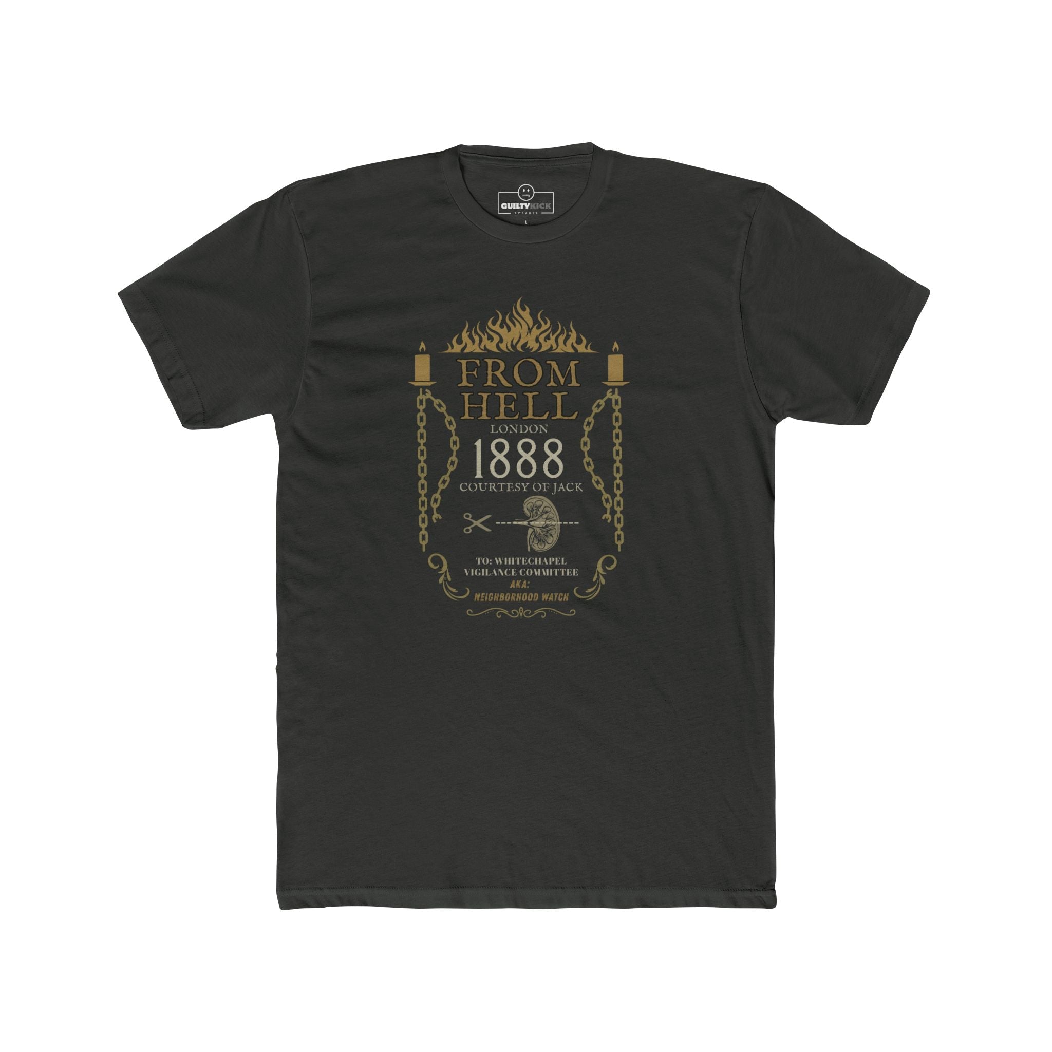 From Hell 1888 Graphic Tee, Jack Whitechapel Vigilance Committee Neighborhood Watch Shirt, Victorian True Crime Satire Halloween T-Shirt - Guilty Kick Apparel