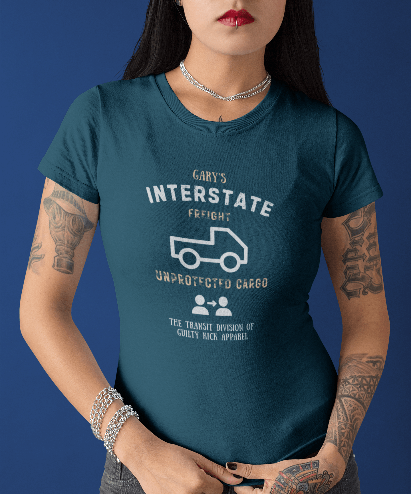 Gary's Interstate Freight Distressed Parody Tee Funny Sunbaked Retro Trucker T-Shirt - Guilty Kick Apparel