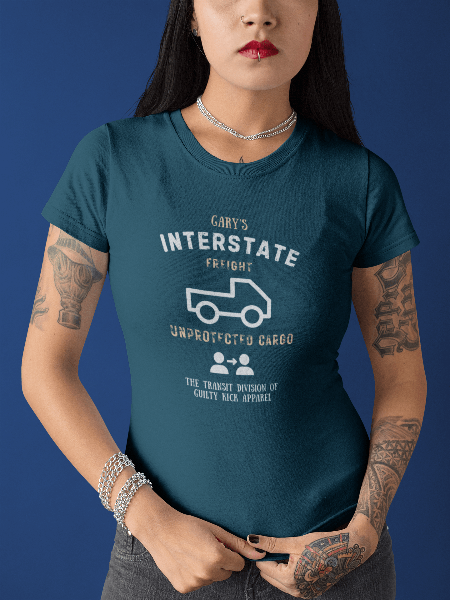 Gary's Interstate Freight Distressed Parody Tee Funny Sunbaked Retro Trucker T-Shirt - Guilty Kick Apparel