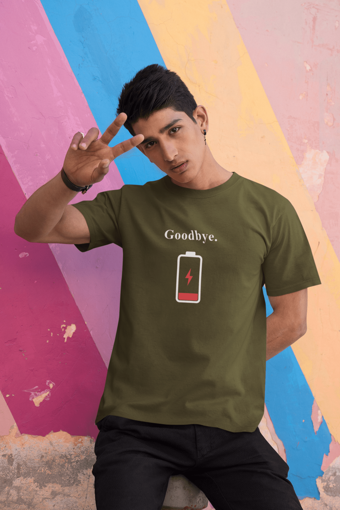 Goodbye. Minimalist Low Battery Humorous Graphic T-Shirt - Guilty Kick Apparel