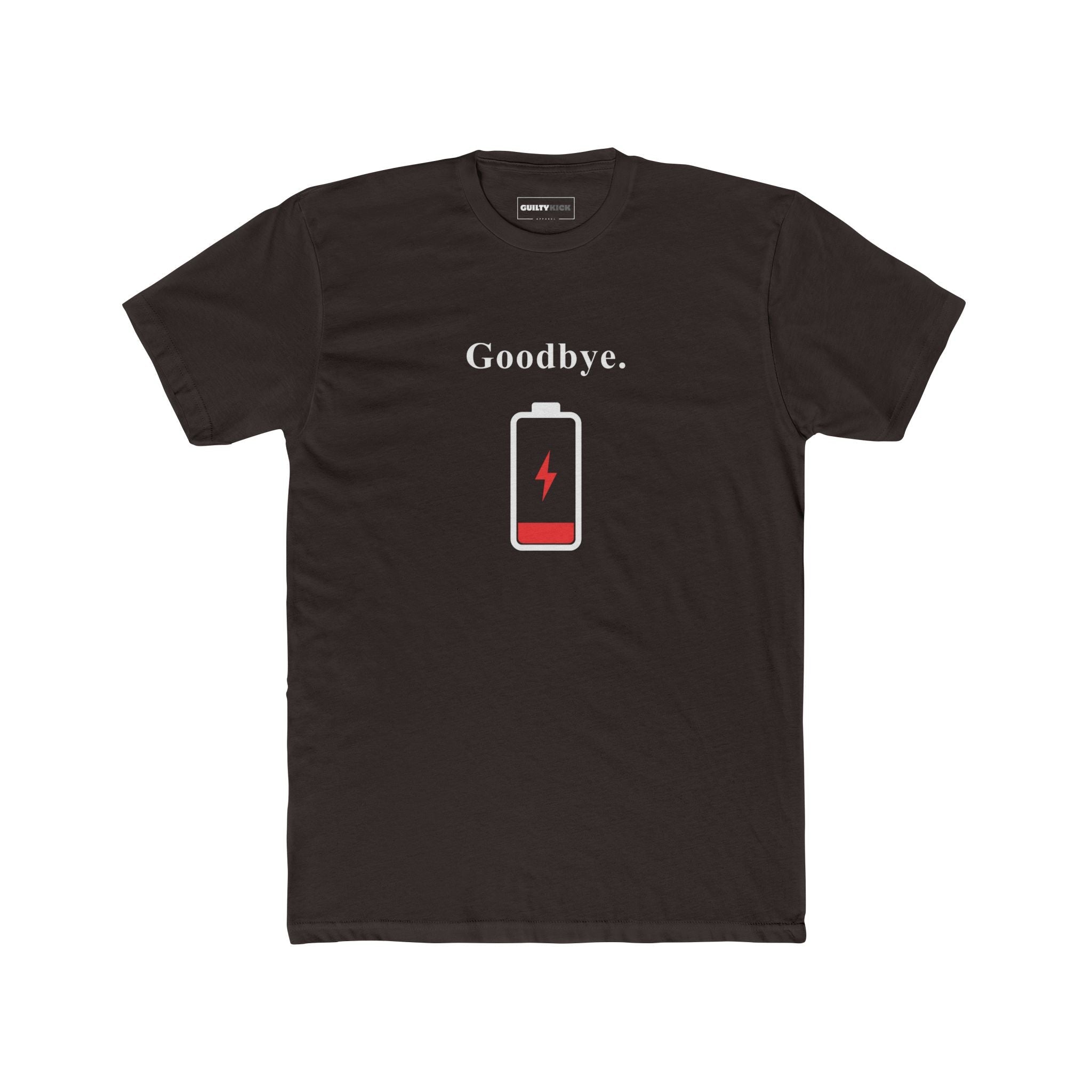 Goodbye. Minimalist Low Battery Humorous Graphic T-Shirt - Guilty Kick Apparel