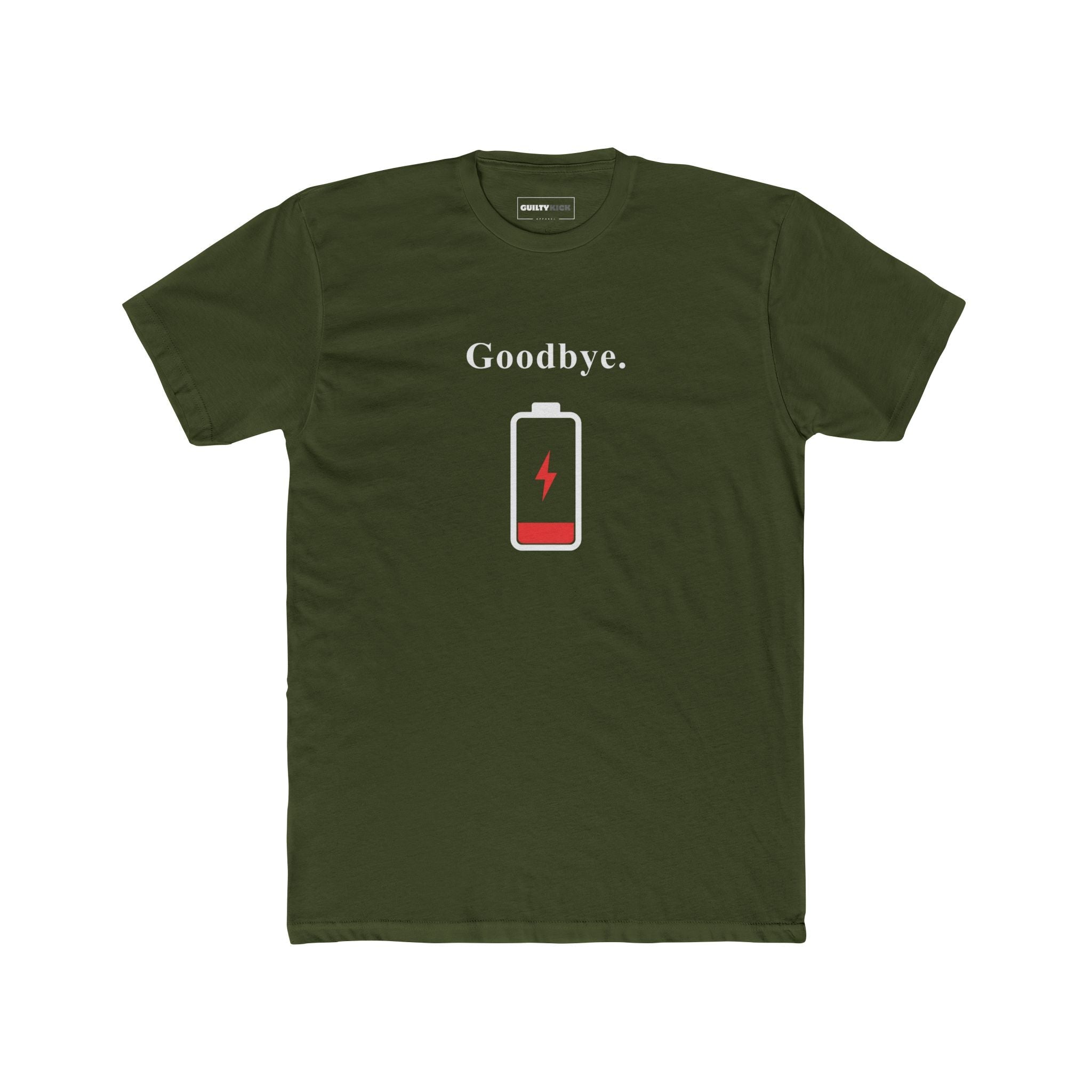 Goodbye. Minimalist Low Battery Humorous Graphic T-Shirt - Guilty Kick Apparel