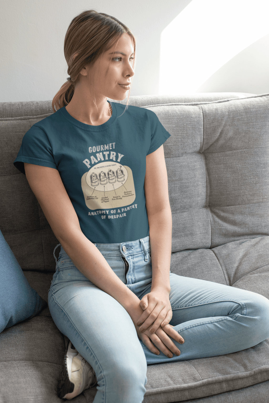 Gourmet Pantry of Despair: Vintage Absurdist Dr. Mackerel Mood Chart T-Shirt - Guilty Kick Apparel