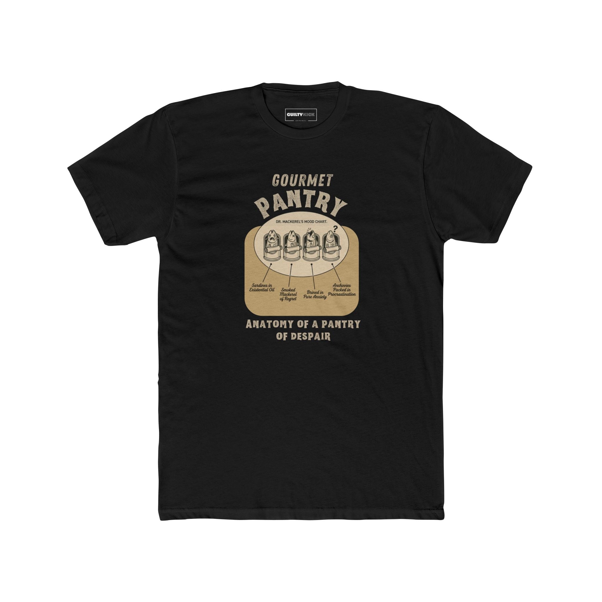 Gourmet Pantry of Despair: Vintage Absurdist Dr. Mackerel Mood Chart T-Shirt - Guilty Kick Apparel