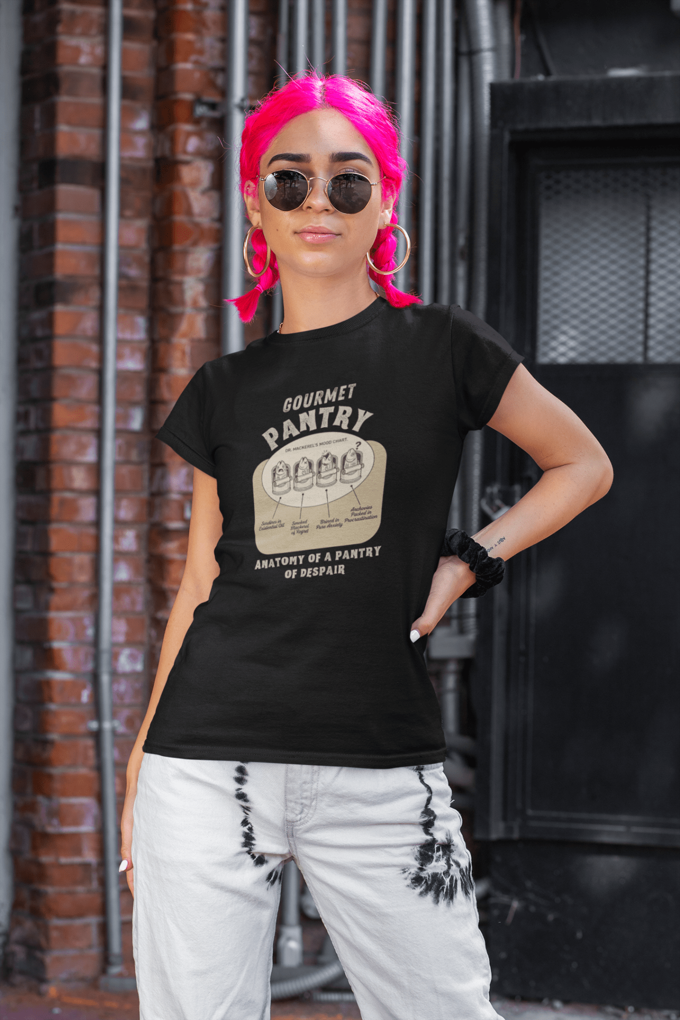 Gourmet Pantry of Despair: Vintage Absurdist Dr. Mackerel Mood Chart T-Shirt - Guilty Kick Apparel