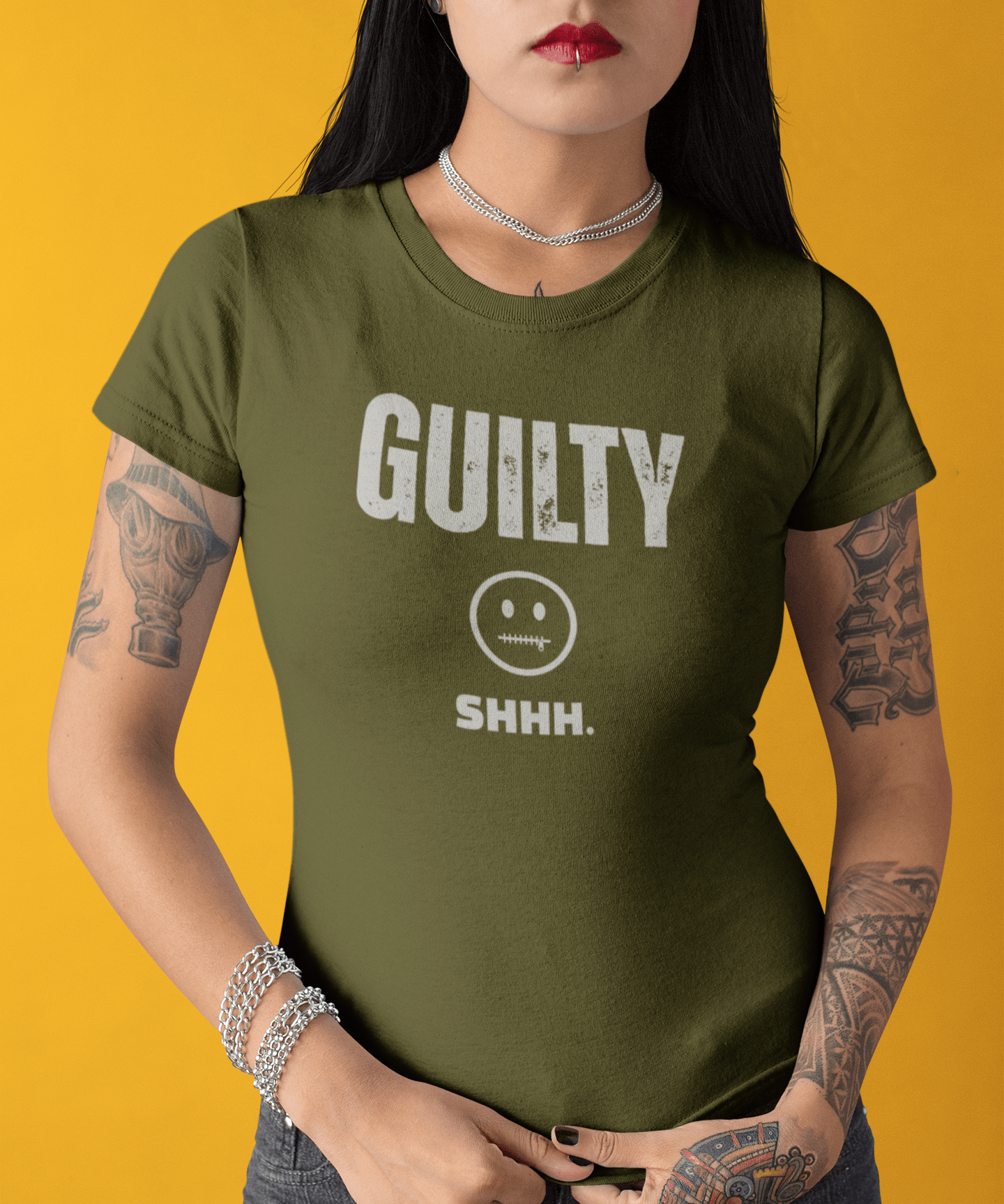 Guilty Shhh Zipper Face T-Shirt Funny Anti Social Satire Graphic Tee - Guilty Kick Apparel