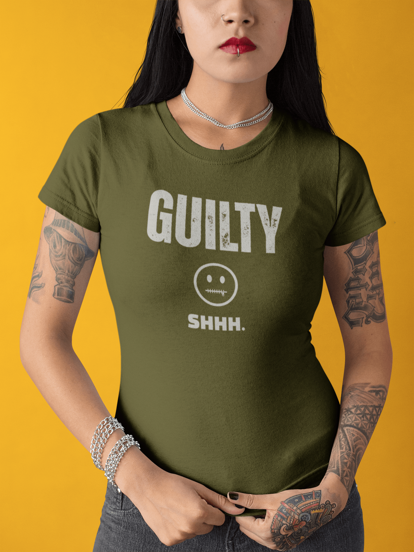 Guilty Shhh Zipper Face T-Shirt Funny Anti Social Satire Graphic Tee - Guilty Kick Apparel