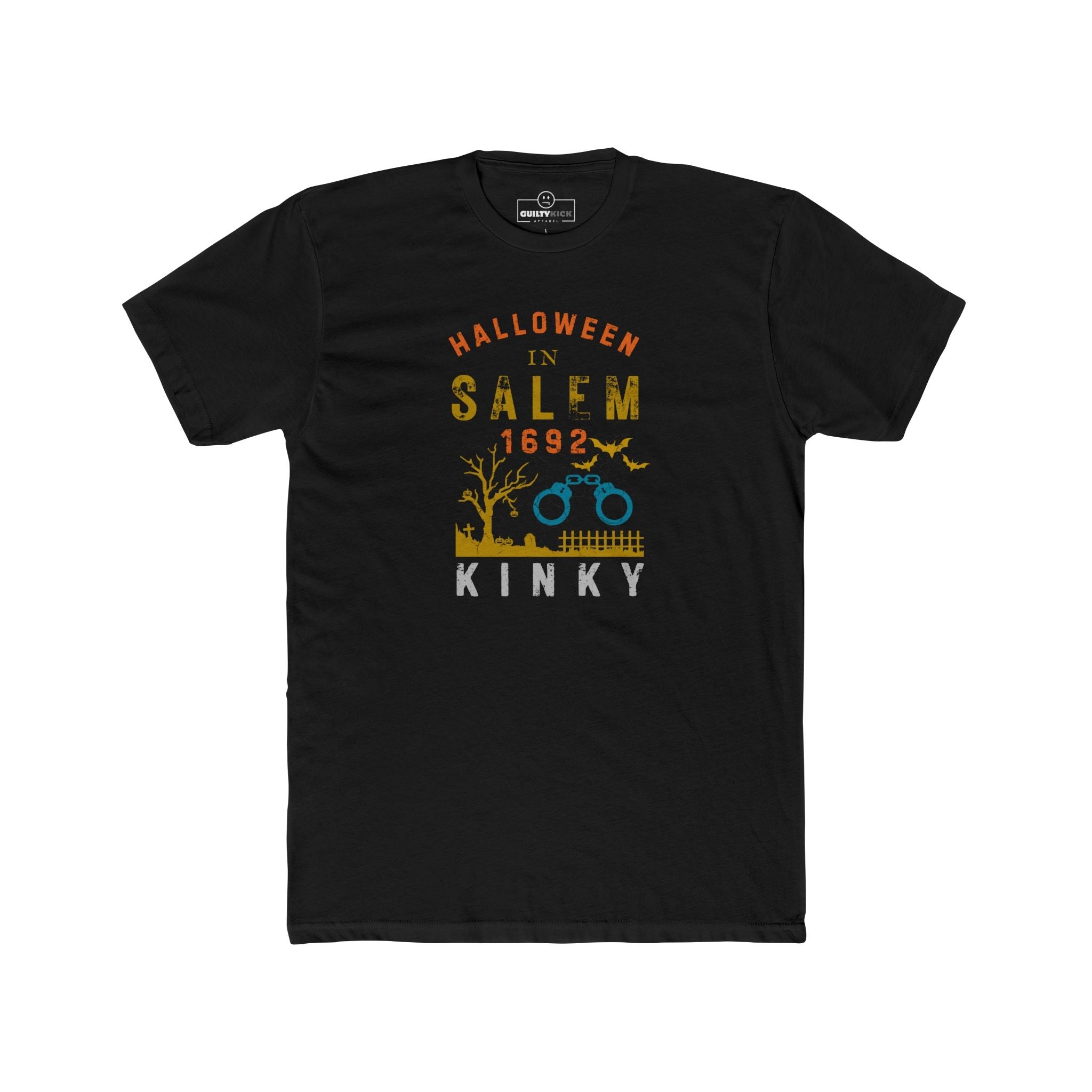 Halloween in Salem 1692 Kinky T-Shirt | Sarcastic Witch Trials Shackles Graphic Tee, Funny Dark Humor Puritan Halloween Shirt - Guilty Kick Apparel