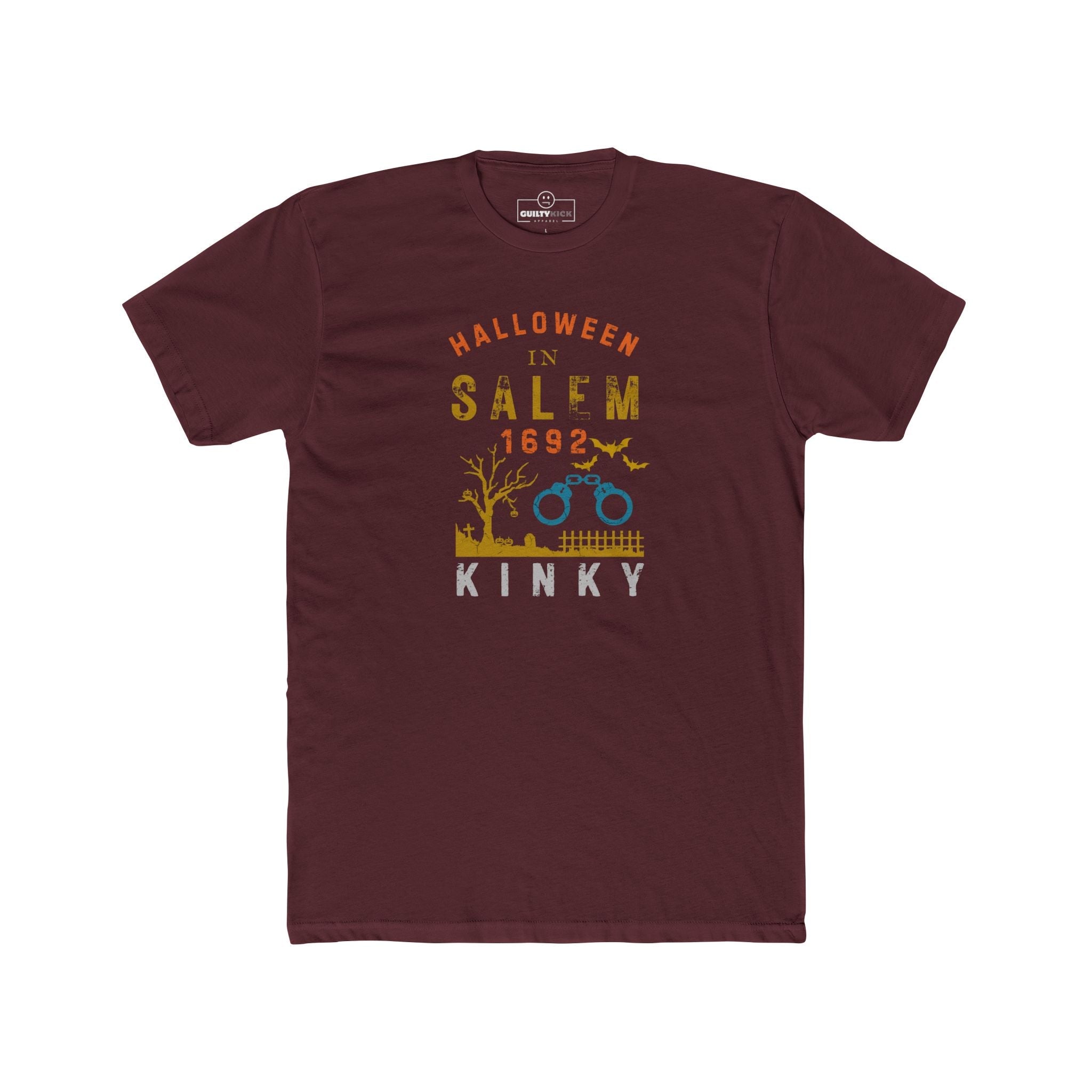 Halloween in Salem 1692 Kinky T-Shirt | Sarcastic Witch Trials Shackles Graphic Tee, Funny Dark Humor Puritan Halloween Shirt - Guilty Kick Apparel