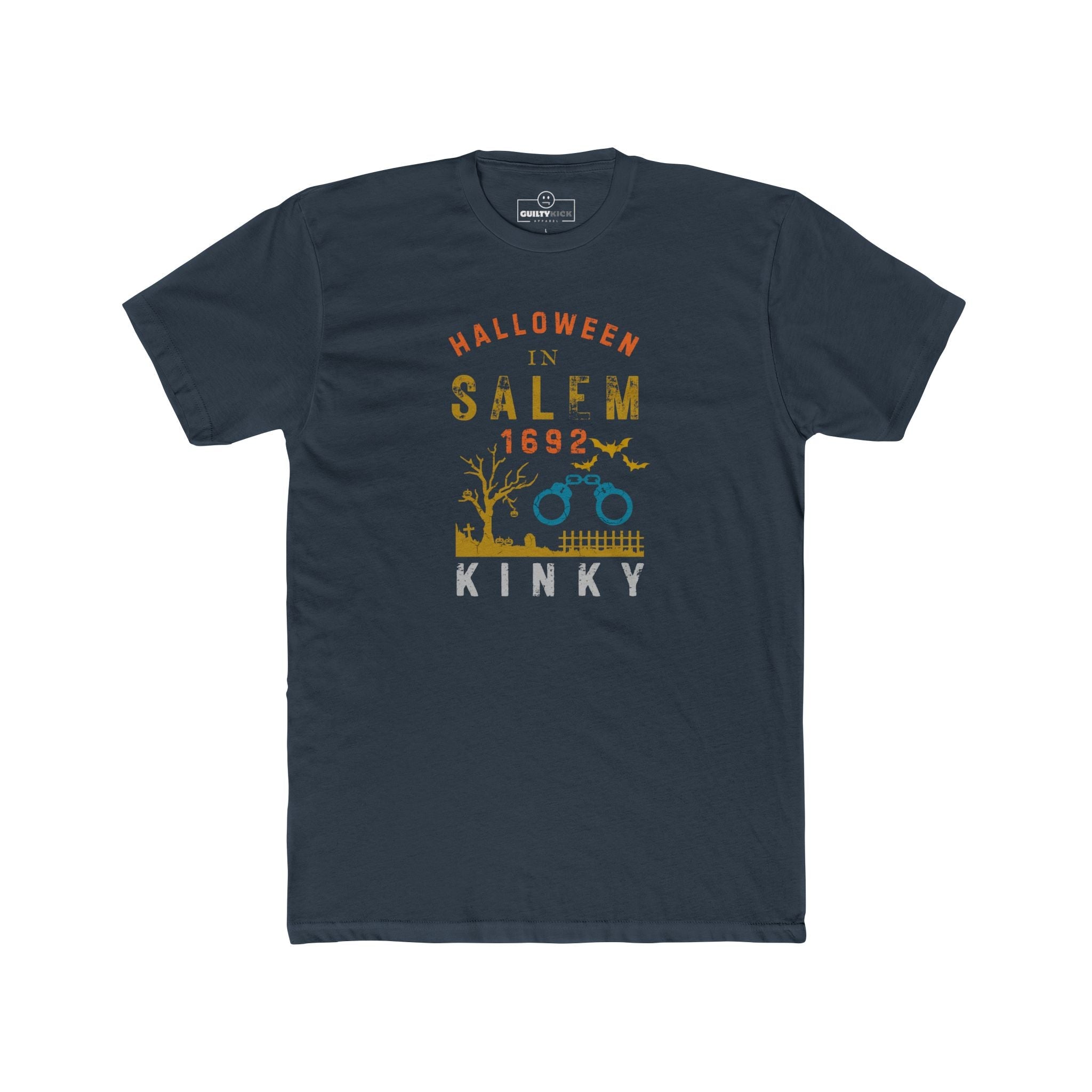Halloween in Salem 1692 Kinky T-Shirt | Sarcastic Witch Trials Shackles Graphic Tee, Funny Dark Humor Puritan Halloween Shirt - Guilty Kick Apparel