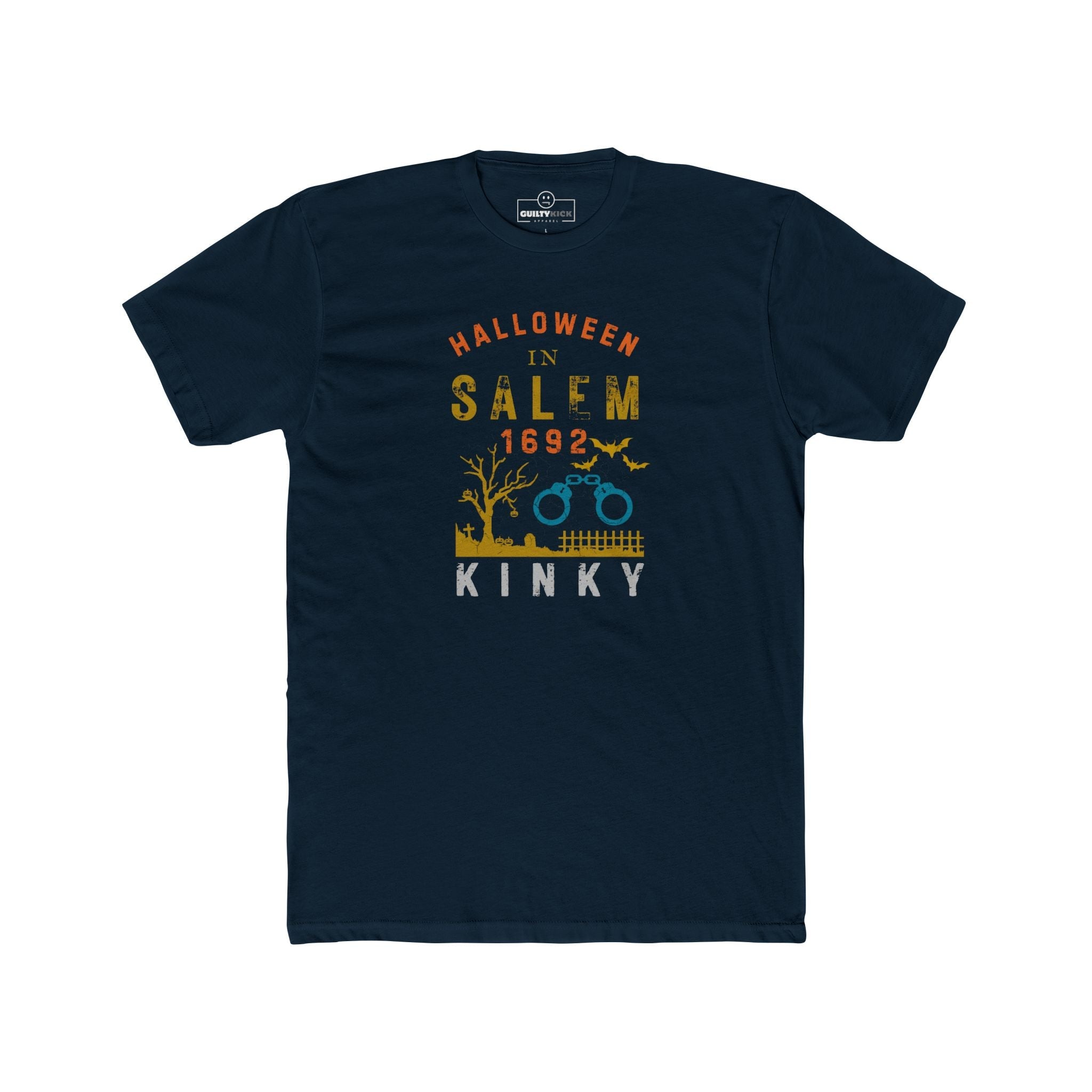 Halloween in Salem 1692 Kinky T-Shirt | Sarcastic Witch Trials Shackles Graphic Tee, Funny Dark Humor Puritan Halloween Shirt - Guilty Kick Apparel