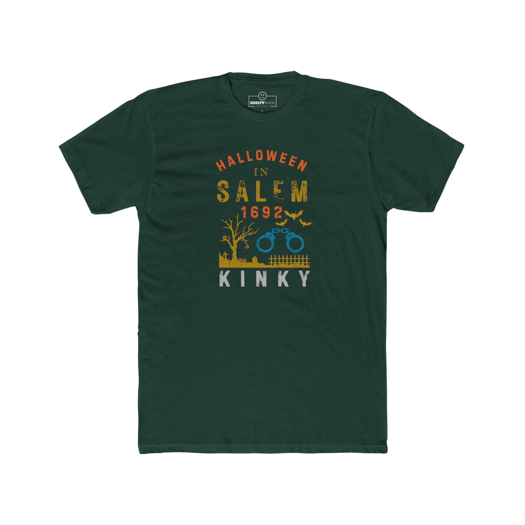 Halloween in Salem 1692 Kinky T-Shirt | Sarcastic Witch Trials Shackles Graphic Tee, Funny Dark Humor Puritan Halloween Shirt - Guilty Kick Apparel