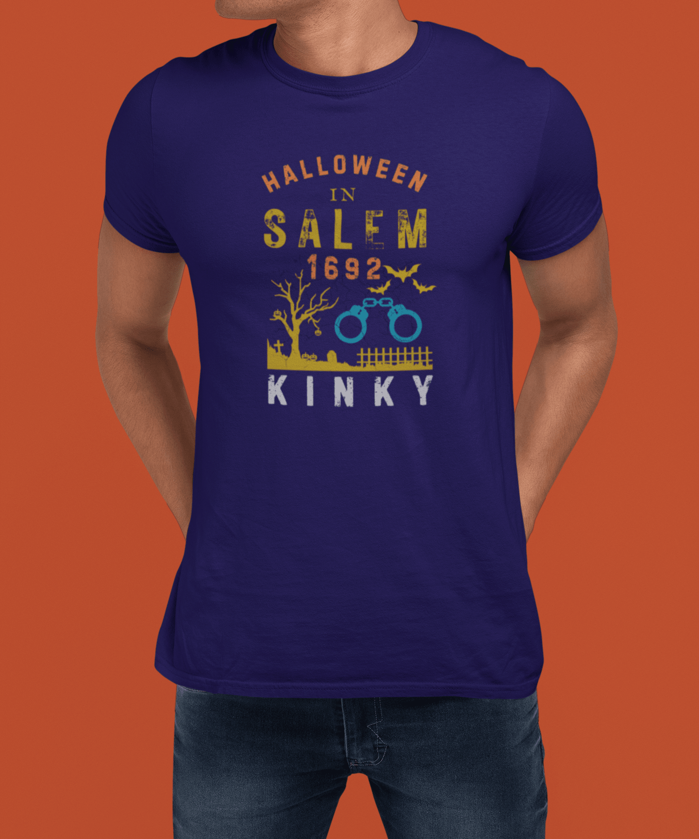 Halloween in Salem 1692 Kinky T-Shirt | Sarcastic Witch Trials Shackles Graphic Tee, Funny Dark Humor Puritan Halloween Shirt - Guilty Kick Apparel