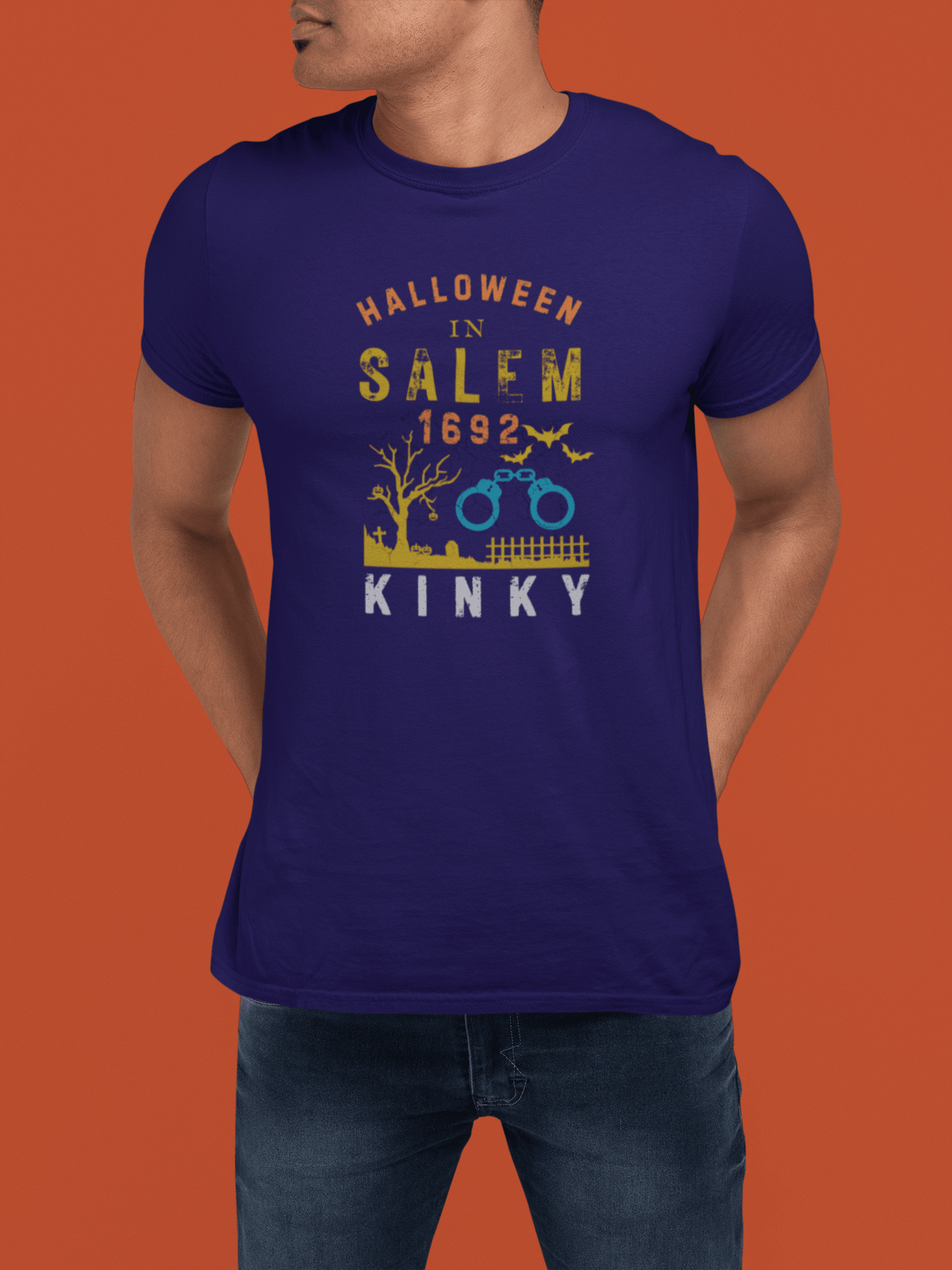 Halloween in Salem 1692 Kinky T-Shirt | Sarcastic Witch Trials Shackles Graphic Tee, Funny Dark Humor Puritan Halloween Shirt - Guilty Kick Apparel