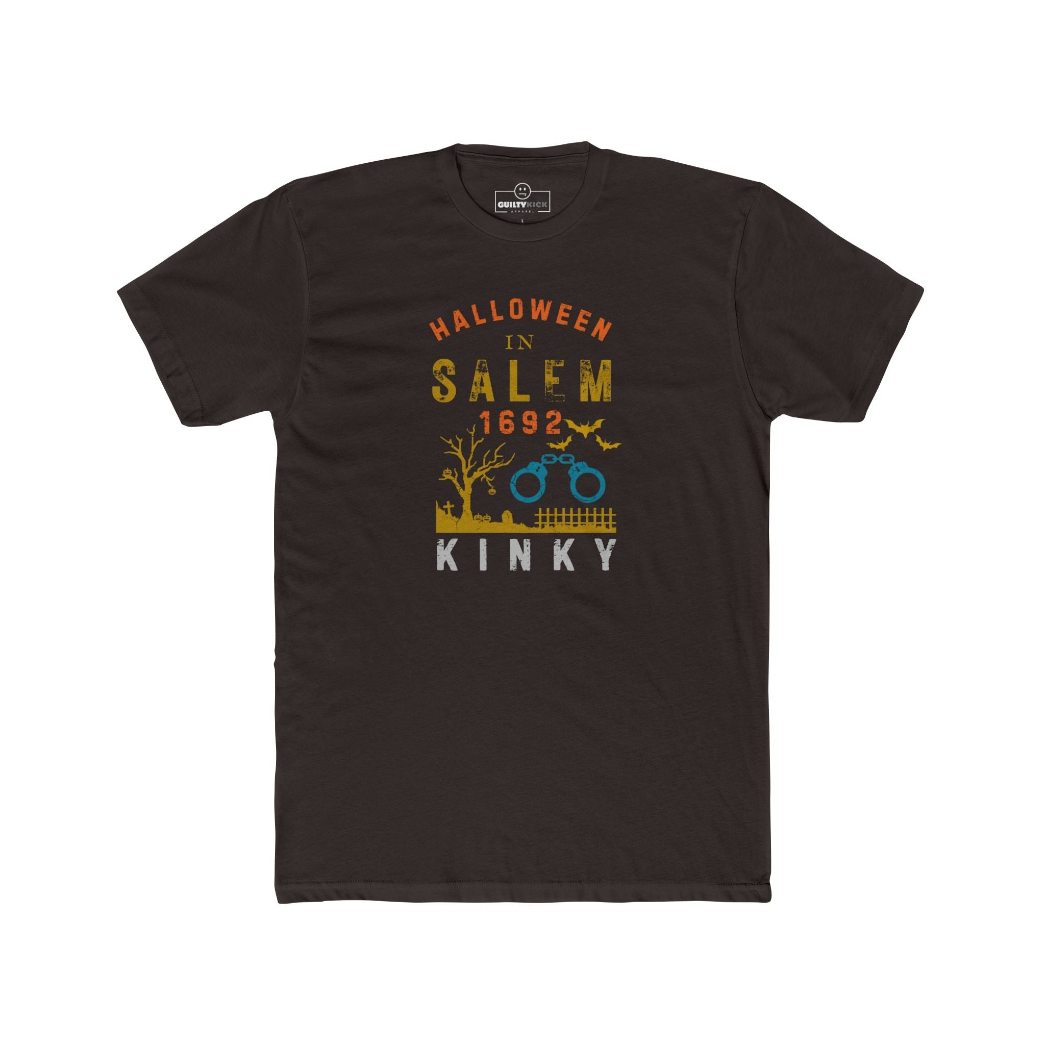 Halloween in Salem 1692 Kinky T-Shirt | Sarcastic Witch Trials Shackles Graphic Tee, Funny Dark Humor Puritan Halloween Shirt - Guilty Kick Apparel