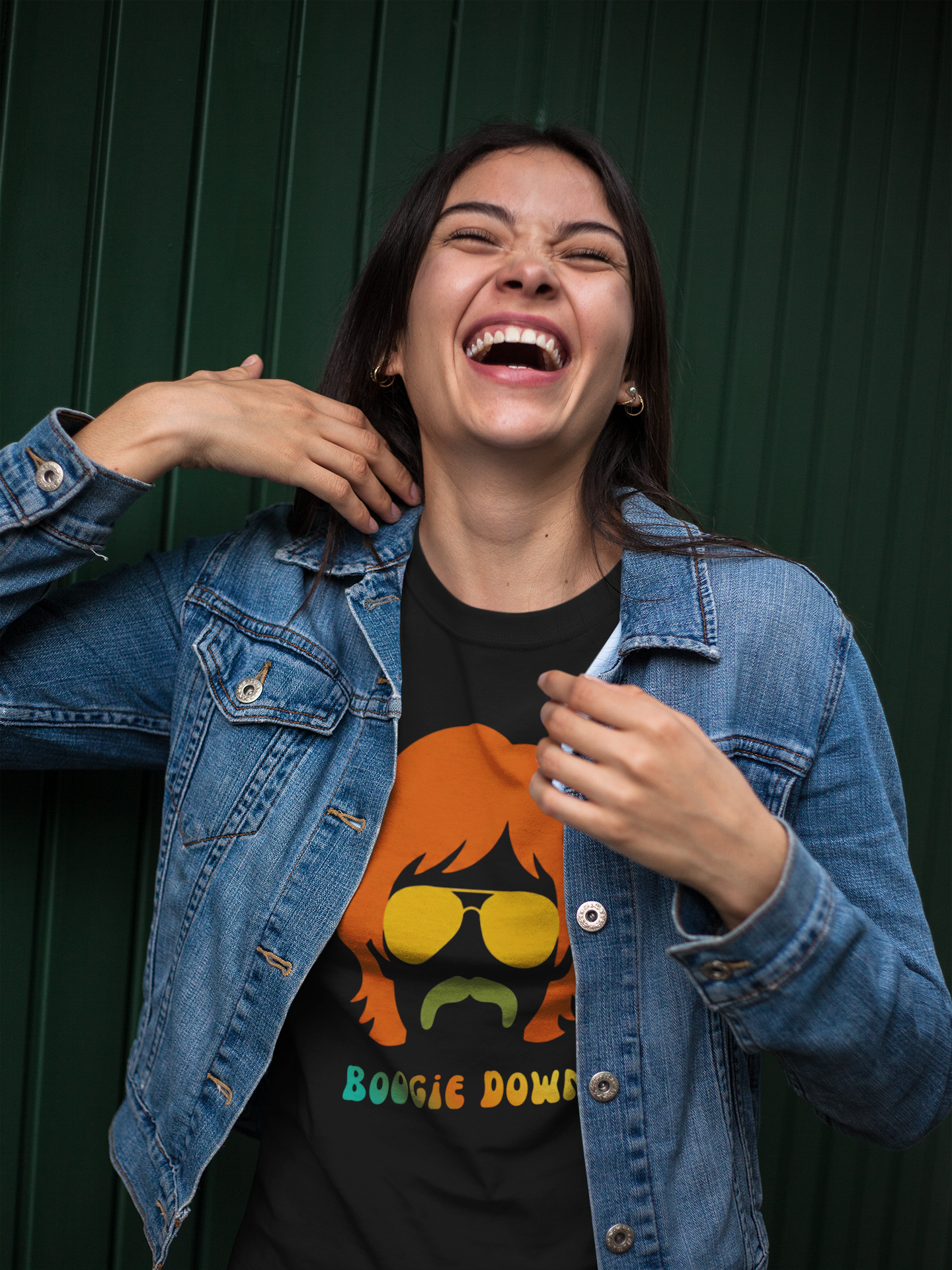 Retro 70s Boogie Down Graphic Tee Vintage Aviators & Mustache Shag Hair Style