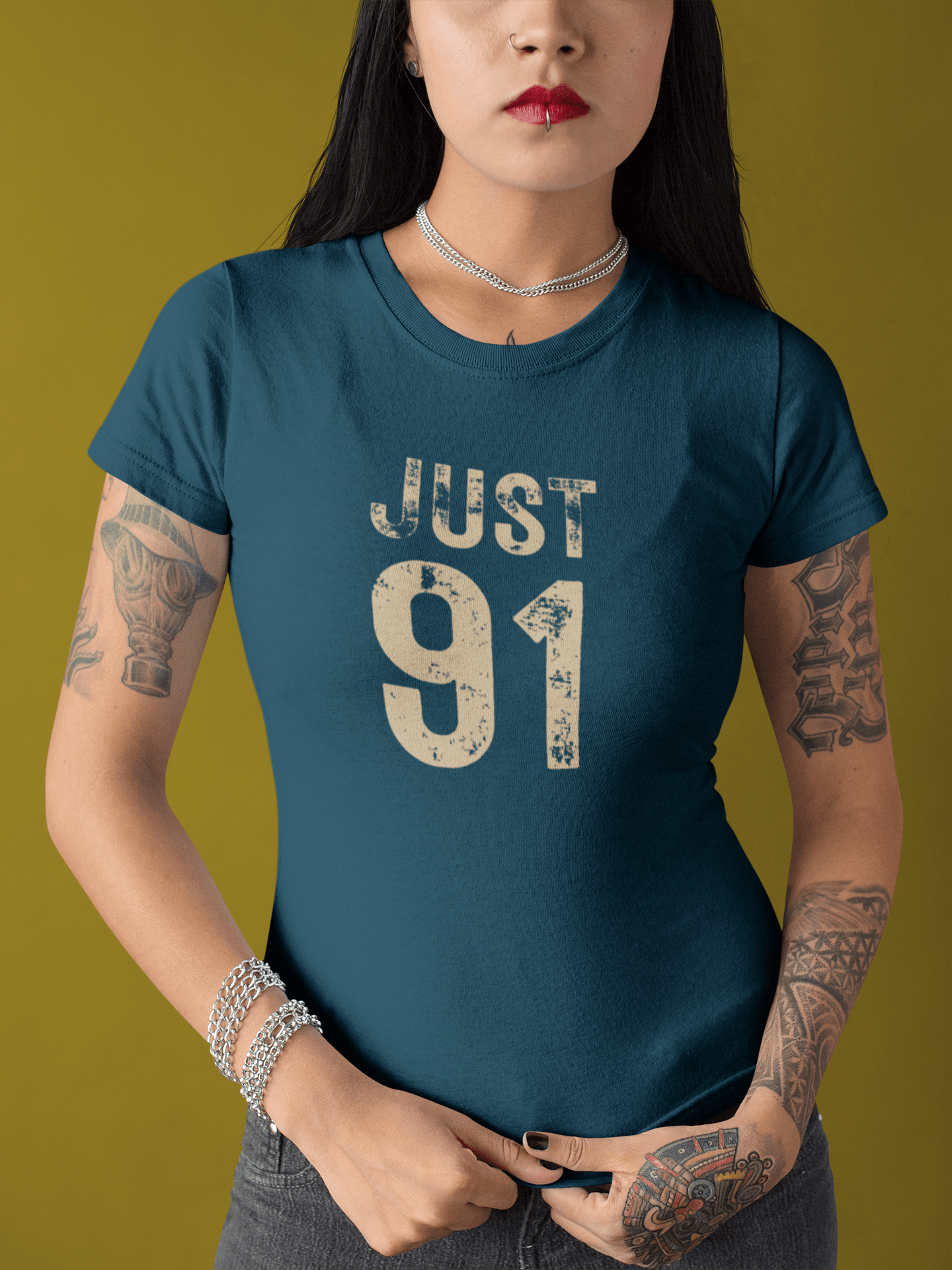 Just 91 Vintage Graphic T-Shirt Funny 1991 Birth Year Retro Tee - Guilty Kick Apparel