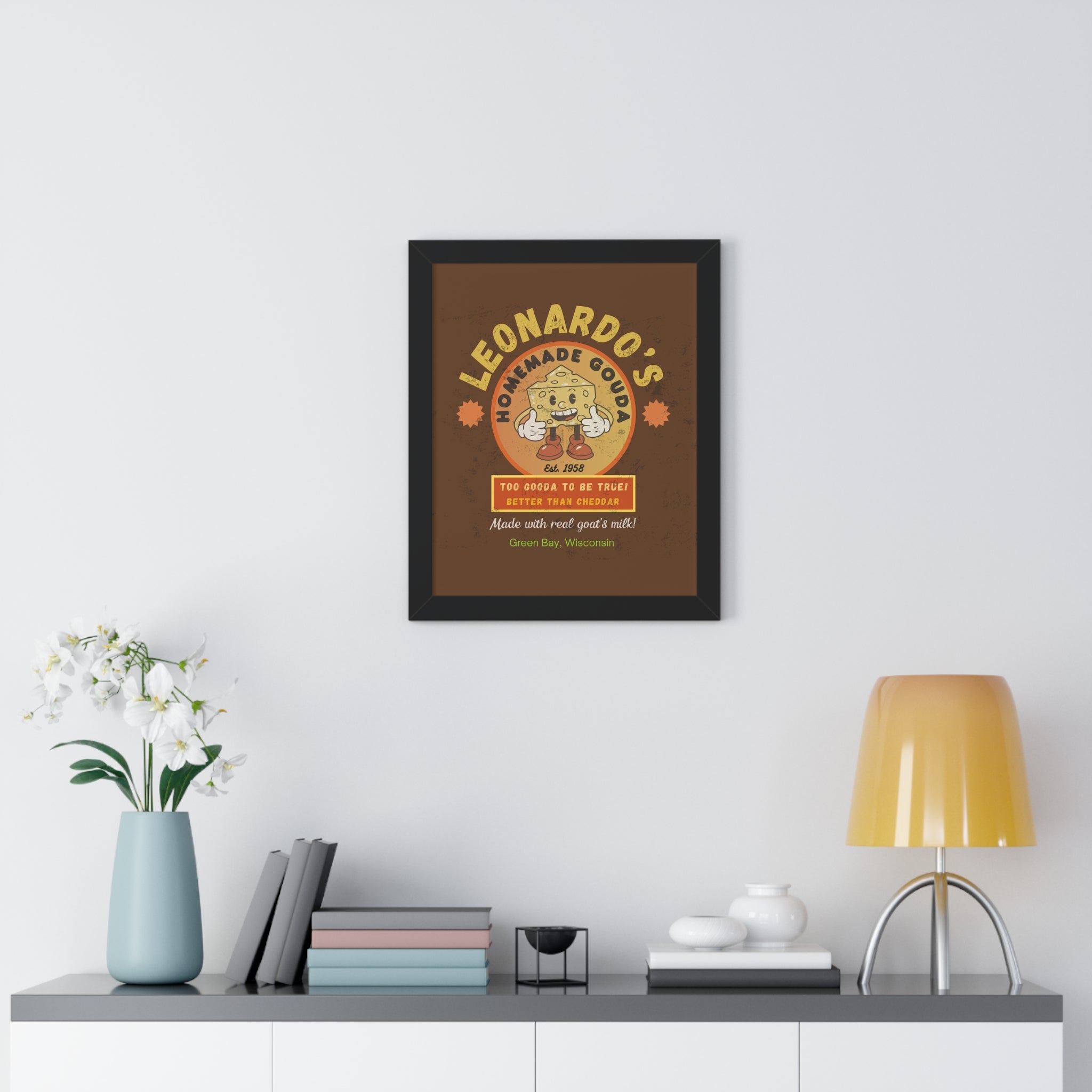 Kitchen Wall Art Poster, Leonardo's Gouda Cheese Vintage Parody 1958 - Guilty Kick Apparel
