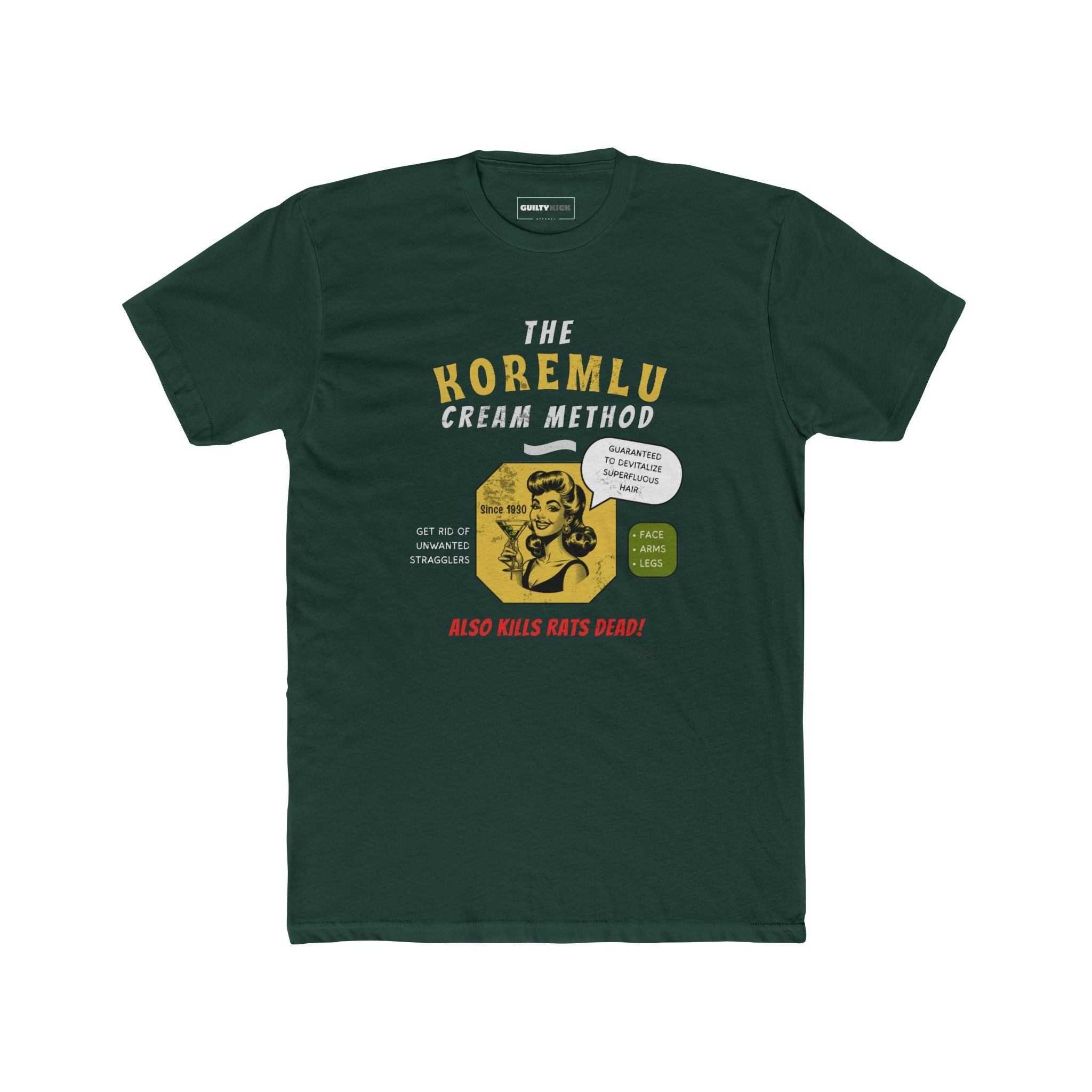 Koremlu Cream: A Vintage Parody T-Shirt of a 1930s Beauty Nightmare - Guilty Kick Apparel