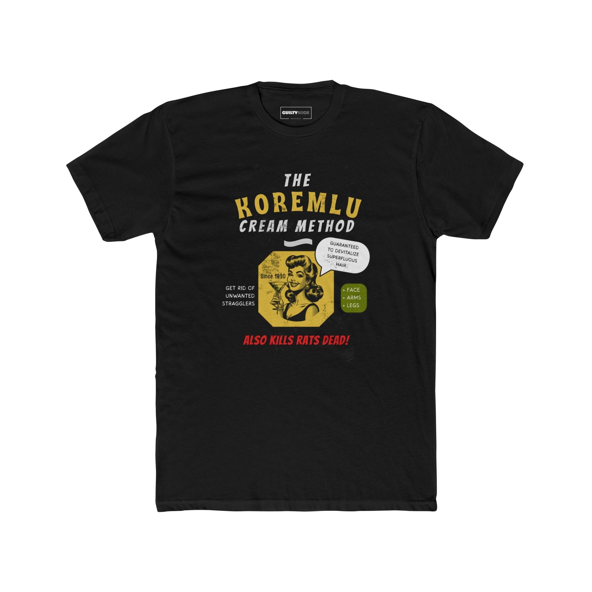 Koremlu Cream: A Vintage Parody T-Shirt of a 1930s Beauty Nightmare - Guilty Kick Apparel