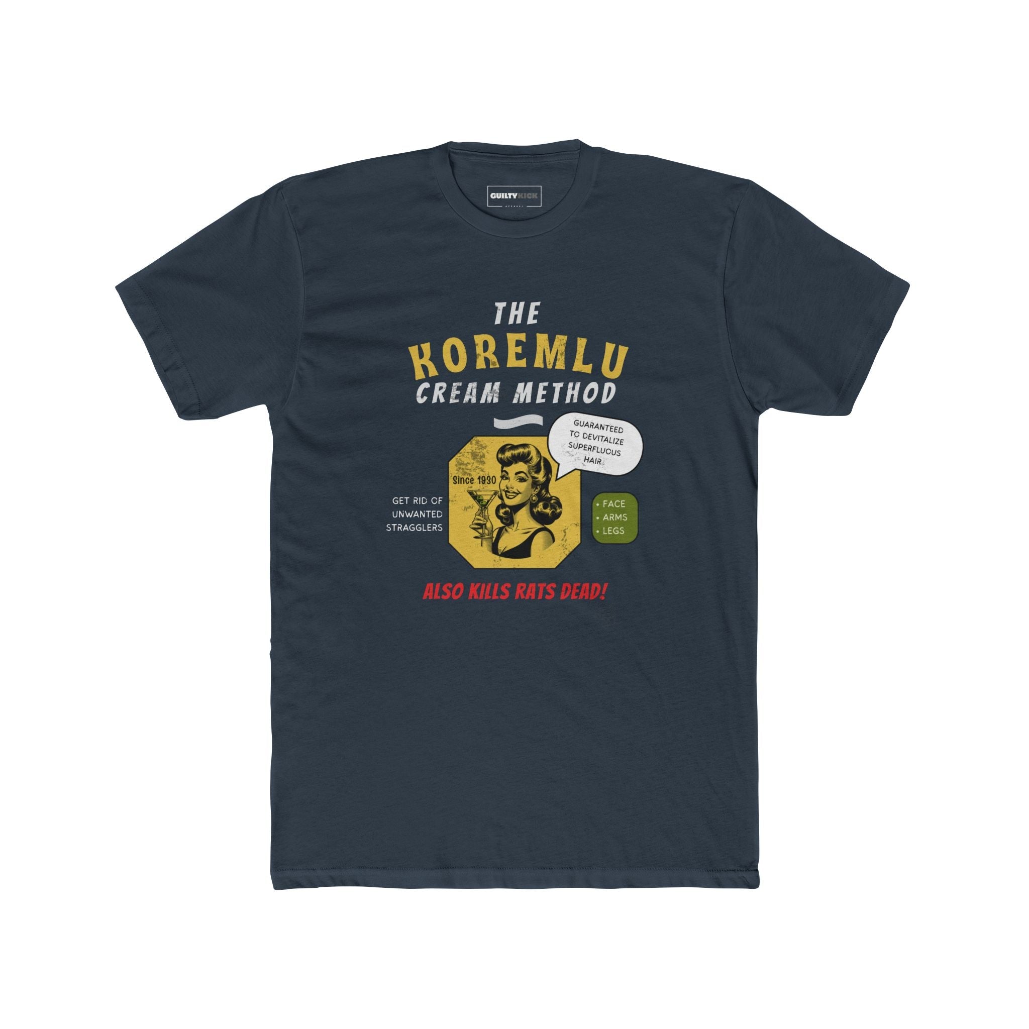 Koremlu Cream: A Vintage Parody T-Shirt of a 1930s Beauty Nightmare - Guilty Kick Apparel