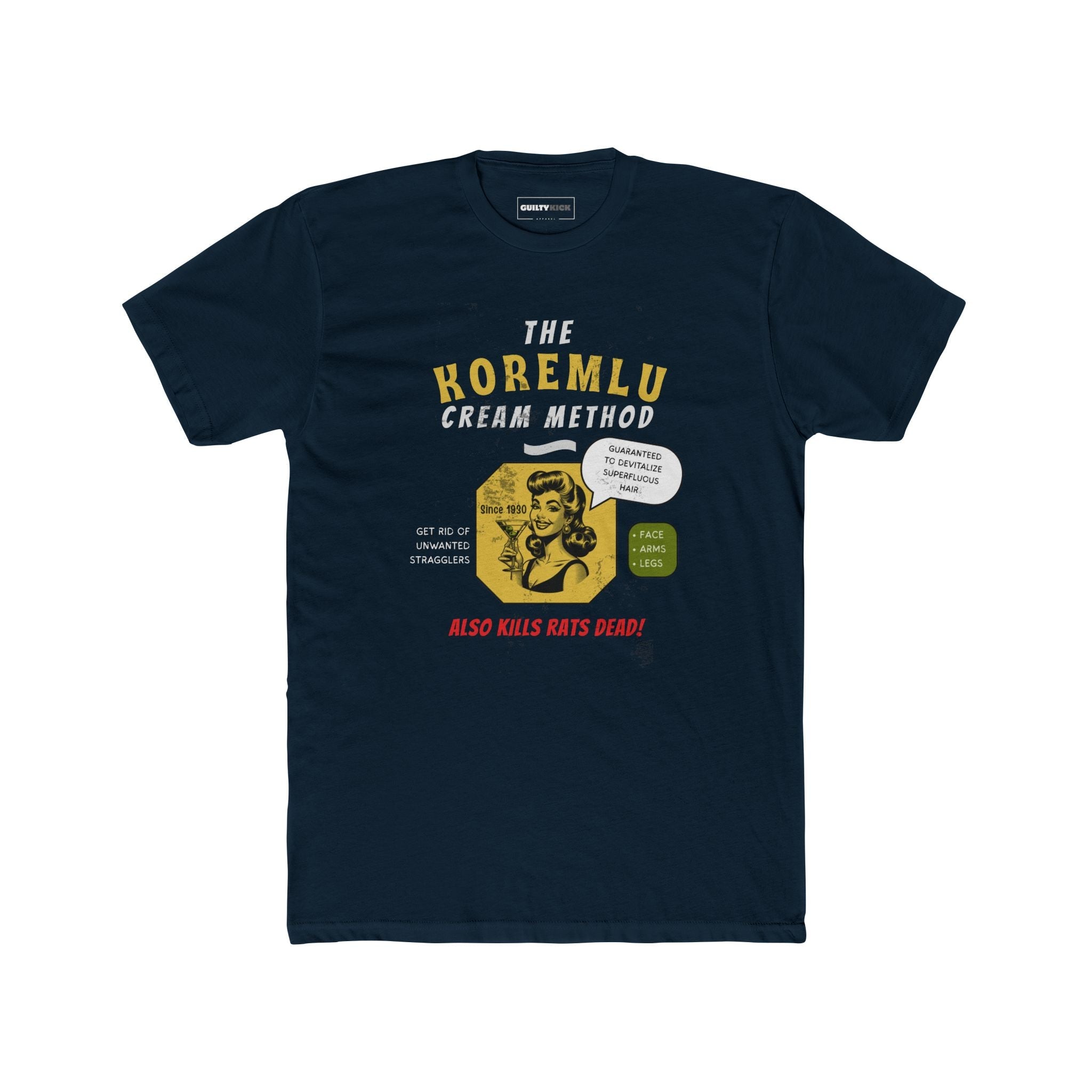 Koremlu Cream: A Vintage Parody T-Shirt of a 1930s Beauty Nightmare - Guilty Kick Apparel