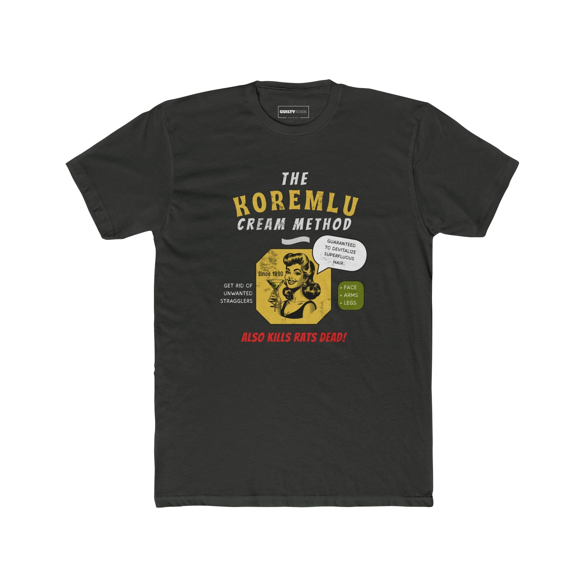 Koremlu Cream: A Vintage Parody T-Shirt of a 1930s Beauty Nightmare - Guilty Kick Apparel