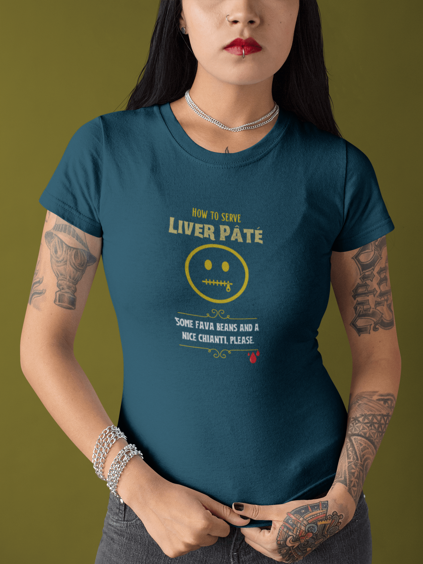 Liver Night Fava Beans Chianti Graphic Tee, Funny Hannibal Movie Parody Halloween Shirt - Guilty Kick Apparel