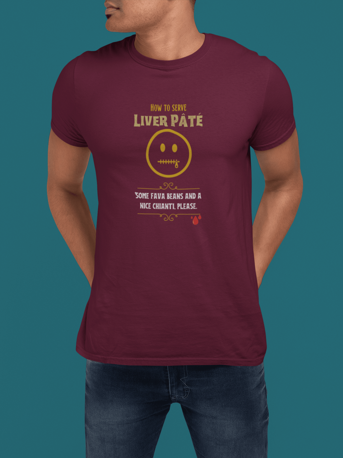 Liver Night Fava Beans Chianti Graphic Tee, Funny Hannibal Movie Parody Halloween Shirt - Guilty Kick Apparel