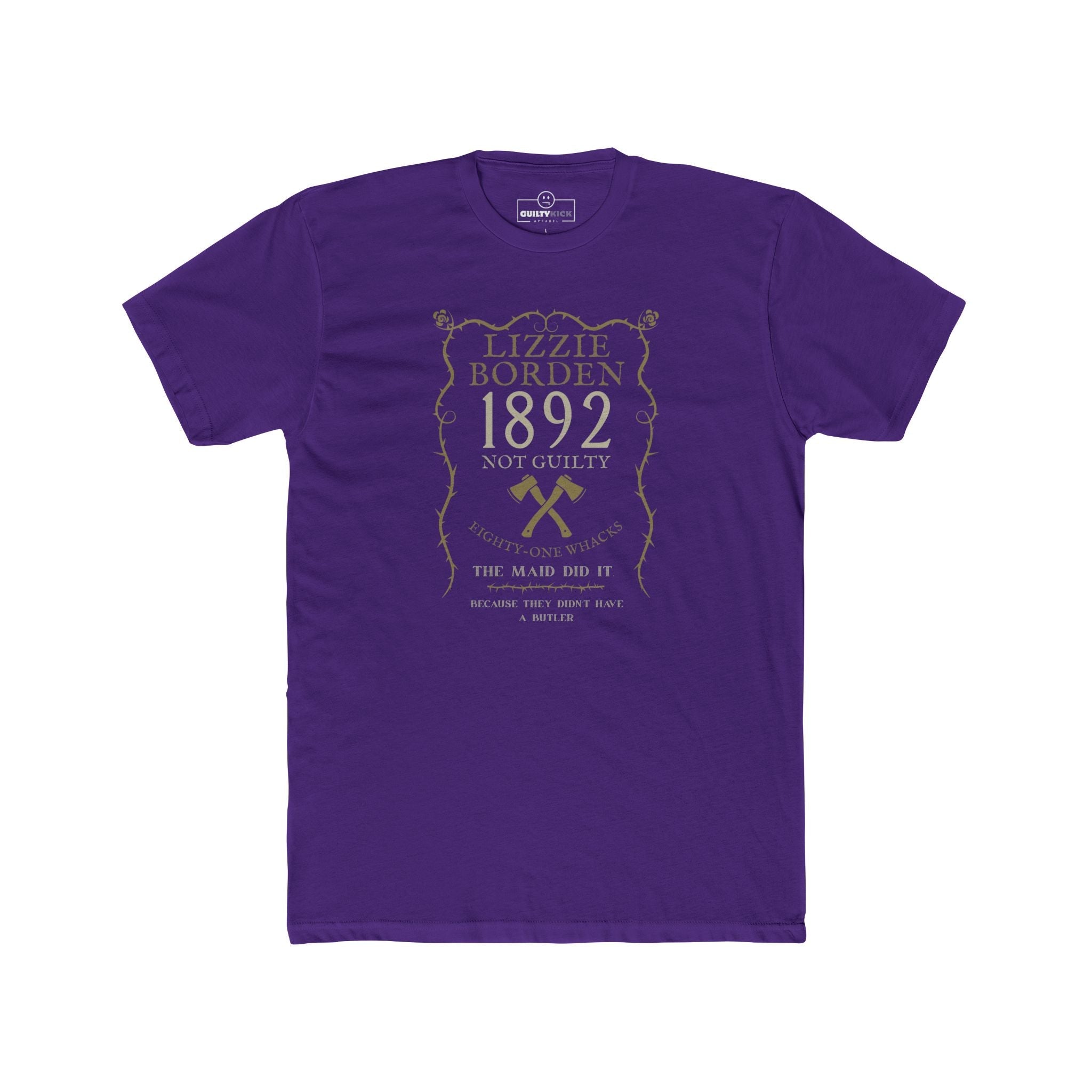 Lizzie Borden 1892 Not Guilty T-Shirt, Dark Humor True Crime Satire Graphic Tee, Eighty-One Whacks Halloween Shirt - Guilty Kick Apparel