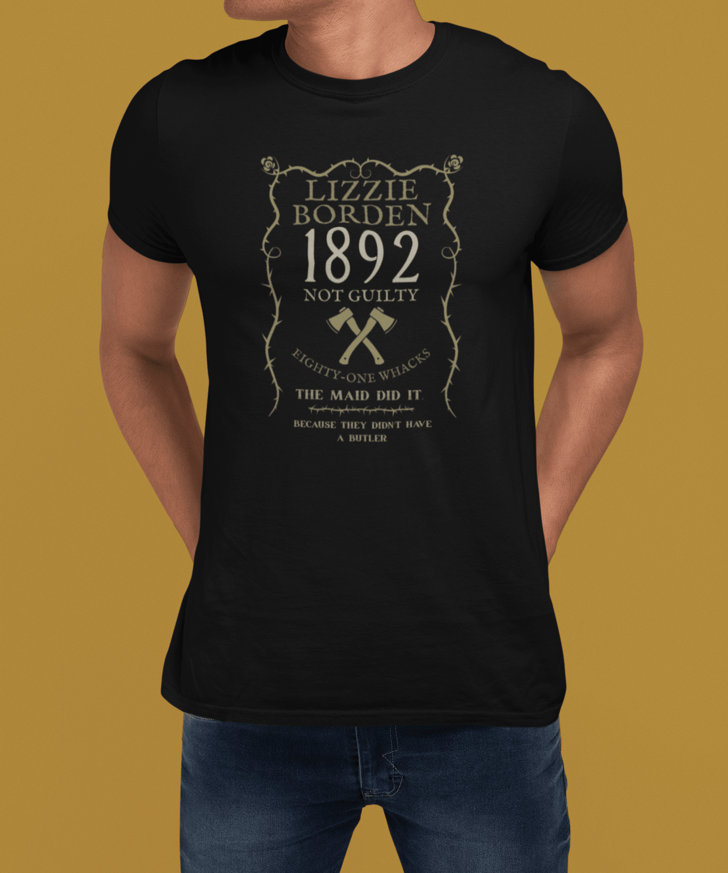 Lizzie Borden 1892 Not Guilty T-Shirt, Dark Humor True Crime Satire Graphic Tee, Eighty-One Whacks Halloween Shirt - Guilty Kick Apparel