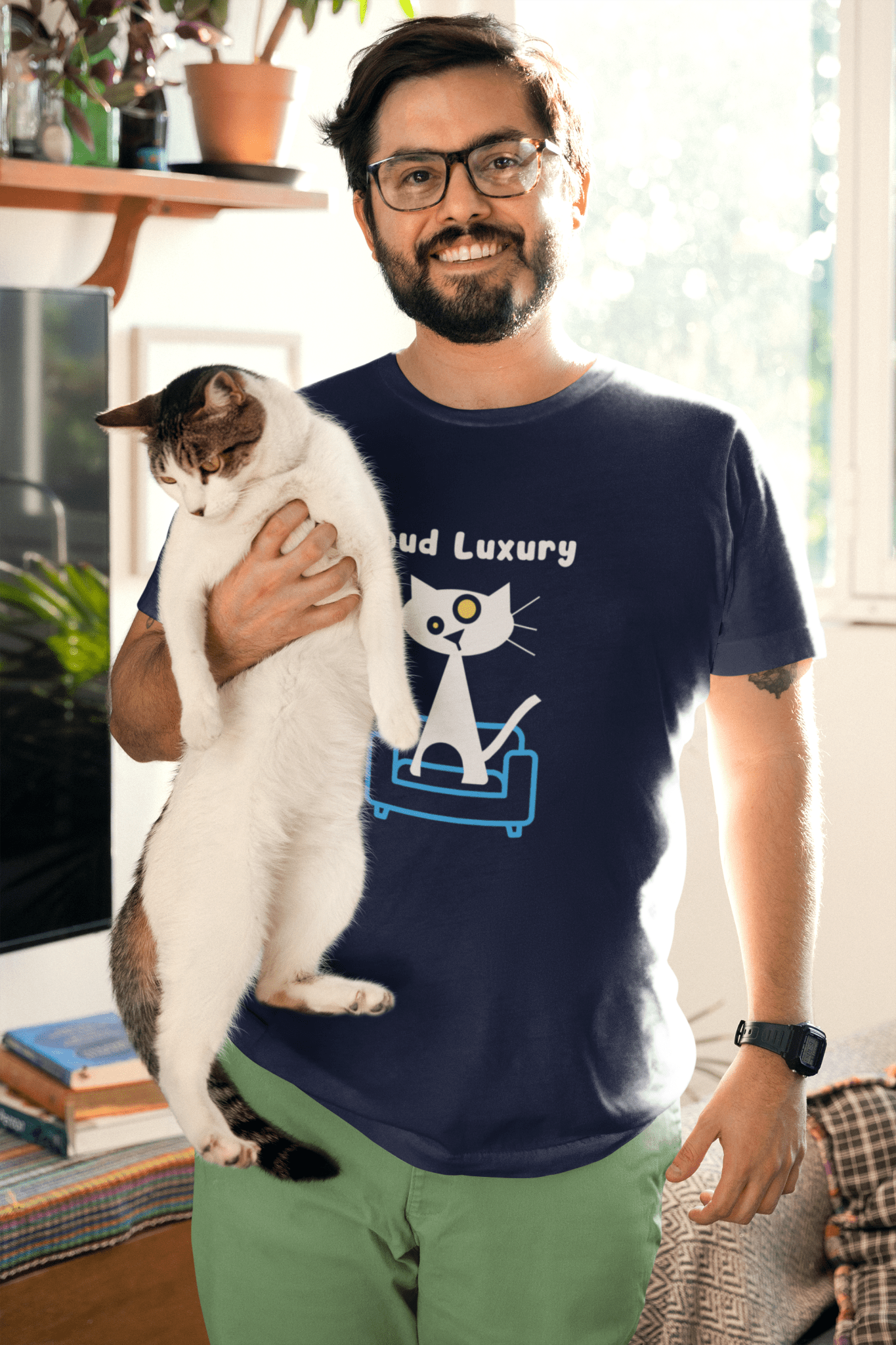 Loud Luxury Minimalist Cat T-Shirt, Mid - Century Modern Geometric Graphic Tee - Guilty Kick Apparel
