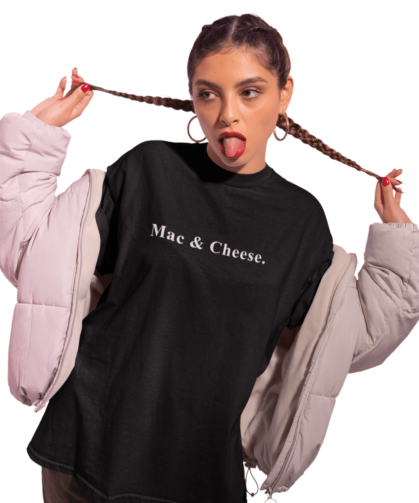 Mac & Cheese. - Minimalist Anti - Design Mood Text T-Shirt - Ironic Safe Food Tee - Guilty Kick Apparel