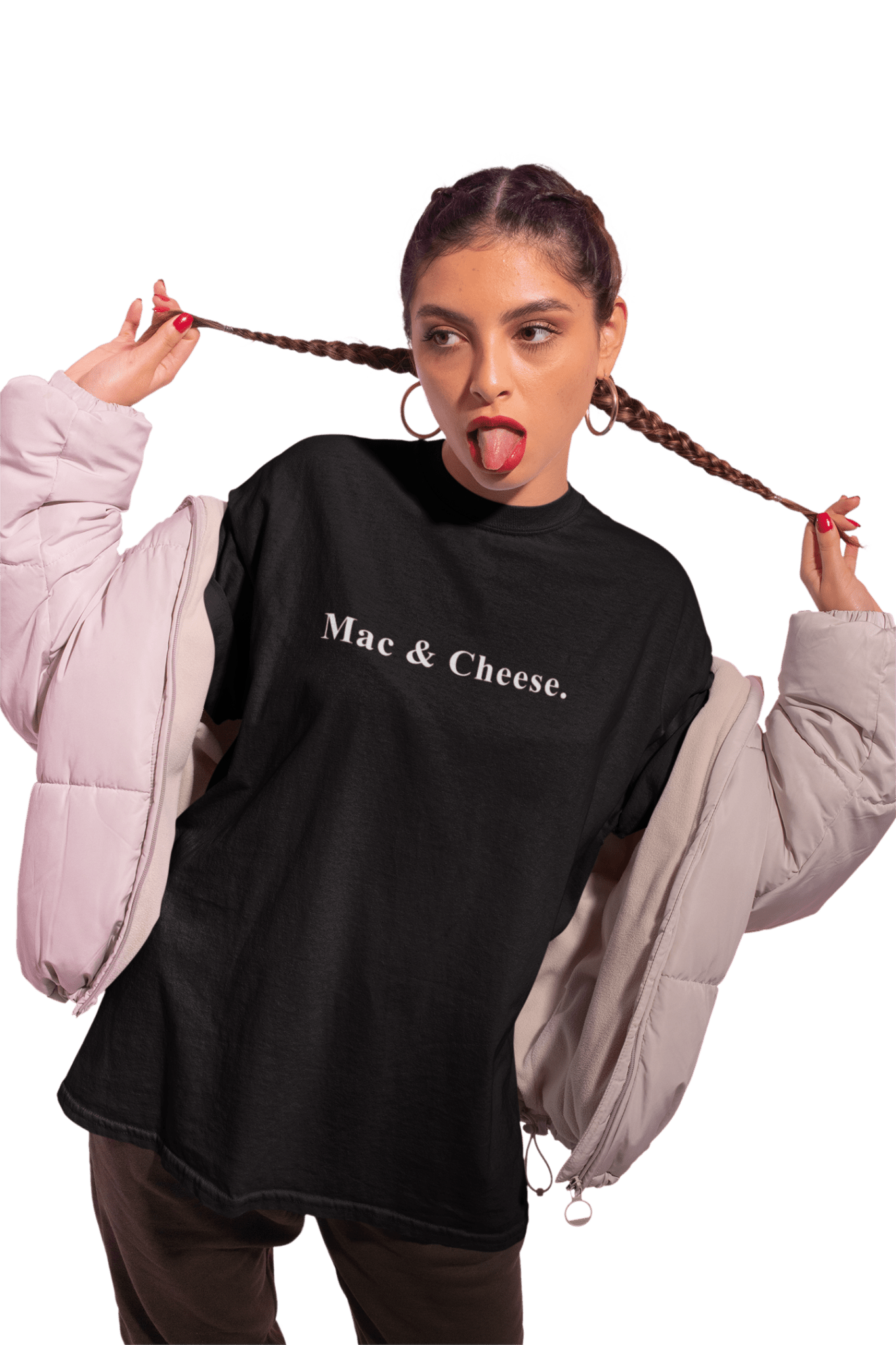 Mac & Cheese. - Minimalist Anti - Design Mood Text T-Shirt - Ironic Safe Food Tee - Guilty Kick Apparel