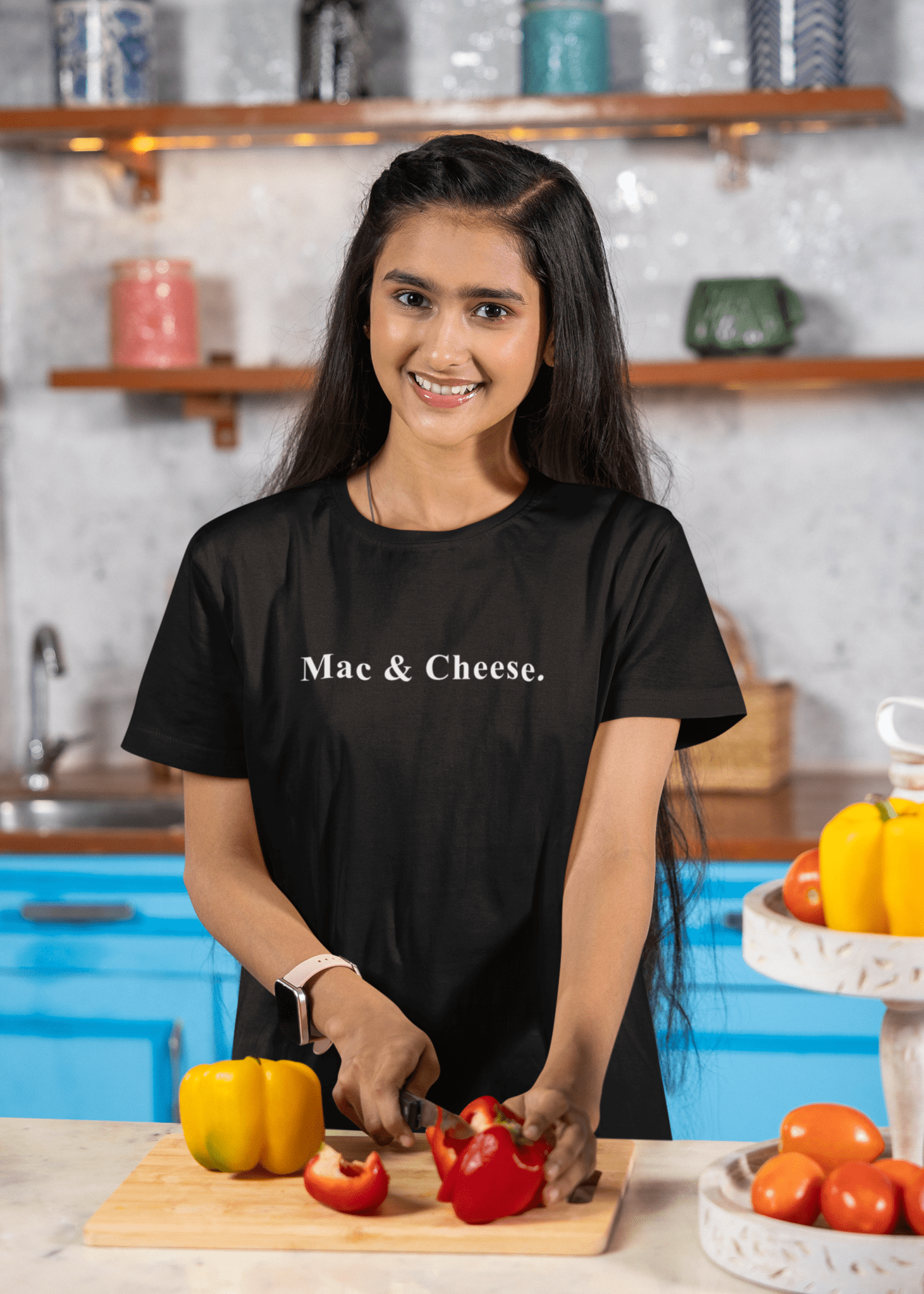 Mac & Cheese. - Minimalist Anti - Design Mood Text T-Shirt - Ironic Safe Food Tee - Guilty Kick Apparel