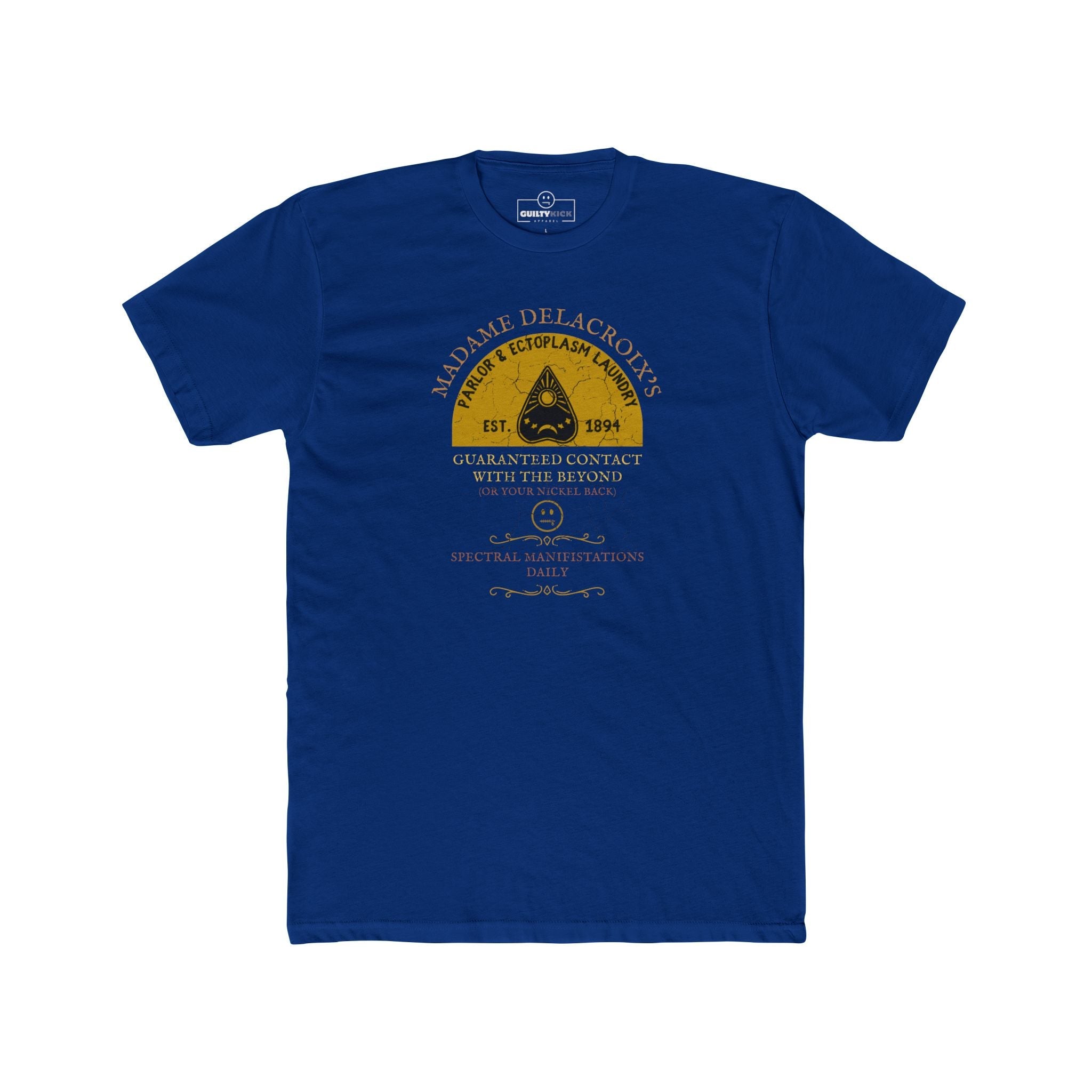 Madame Delacroix's Parlor & Ectoplasm Laundry T-Shirt Vintage Victorian Seance Parody Graphic Tee, Funny Spiritualist Ouija Halloween - Guilty Kick Apparel