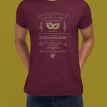 Masquerade Ball Satirical Halloween Graphic Tee, Eyes Wide Squinting Vintage Parody Shirt - Guilty Kick Apparel