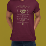 Masquerade Ball Satirical Halloween Graphic Tee, Eyes Wide Squinting Vintage Parody Shirt - Guilty Kick Apparel