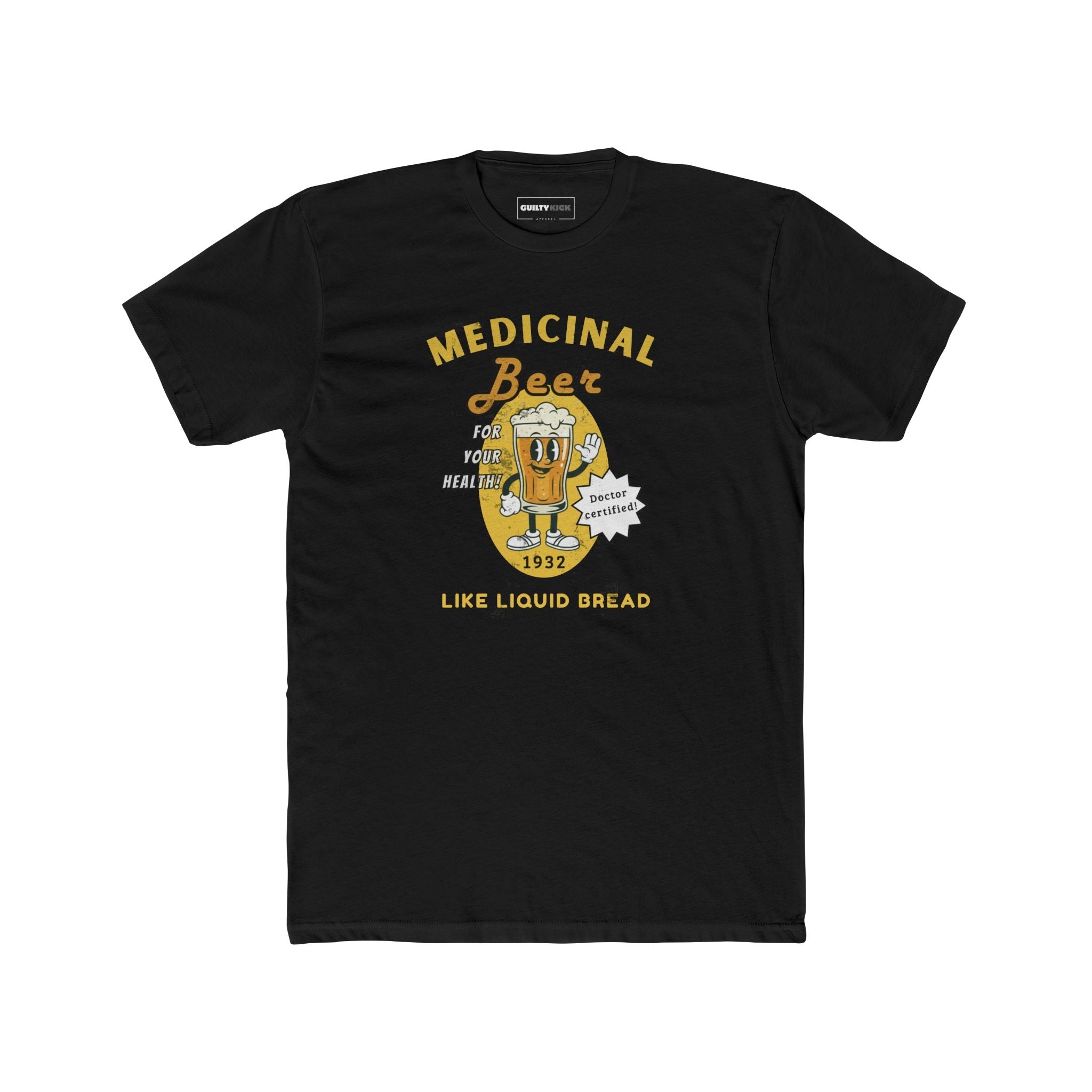 Medicinal Beer Retro Cartoon T-Shirt, Vintage 1930s Doctor Certified Liquid Bread Bartender Tee - Guilty Kick Apparel